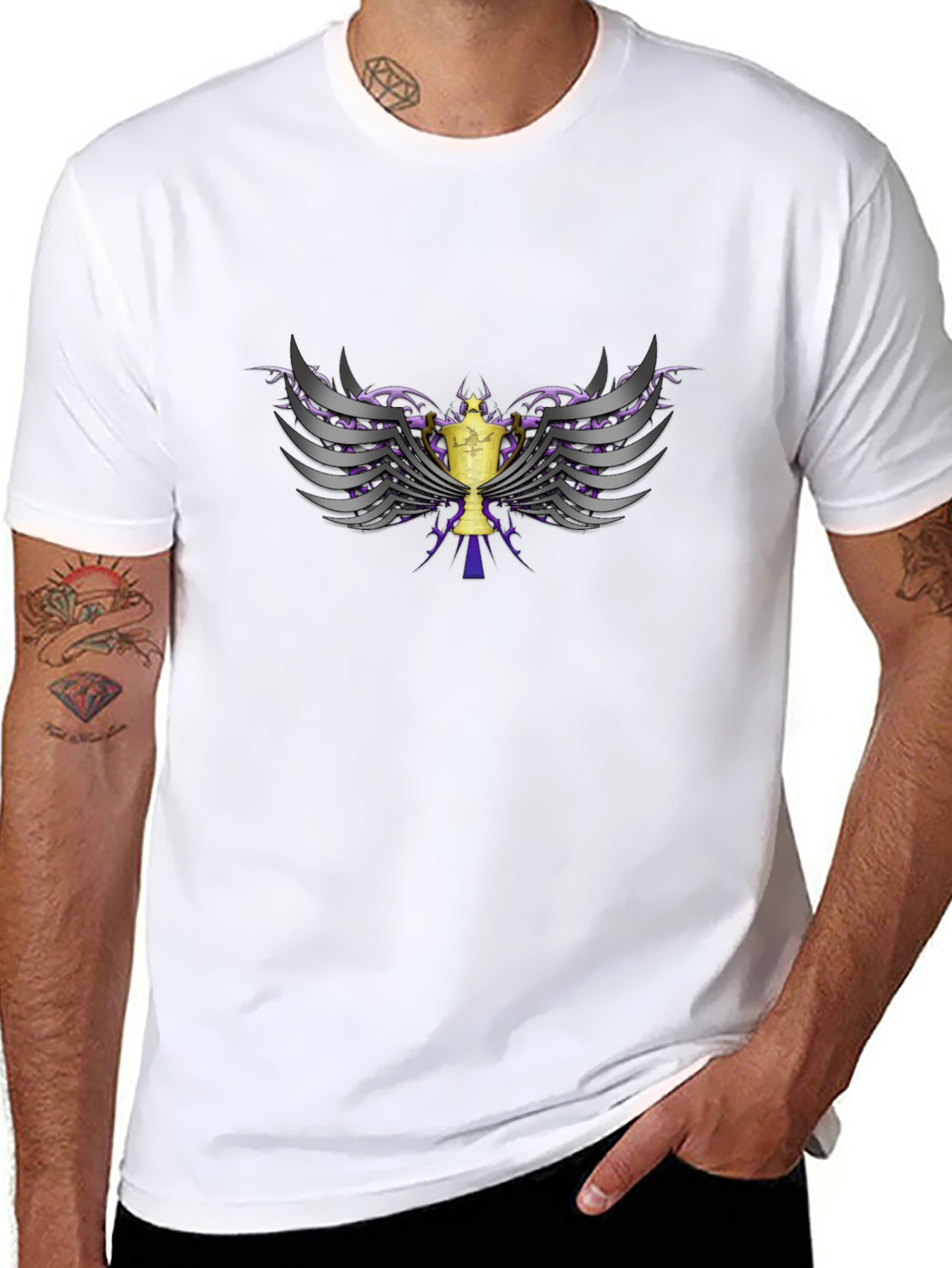 Winged Trophy Graphic Tee - Black Cotton Comfort - 8