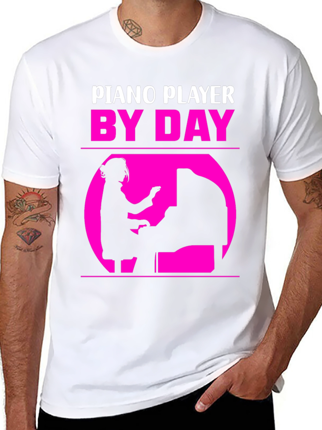 Black Piano Player By Day T-Shirt - Musician Gift view 8