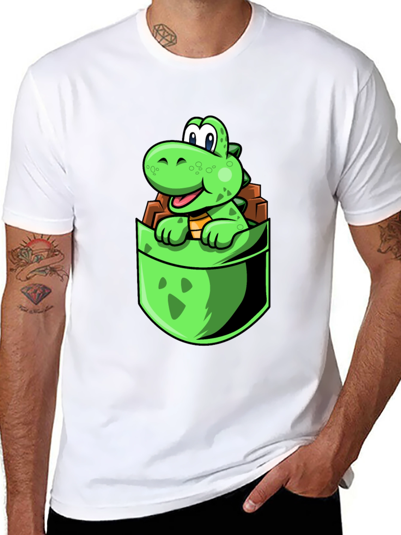 Black Dino Pocket Tee - Cute Cartoon Dinosaur Black T-Shirt view 8