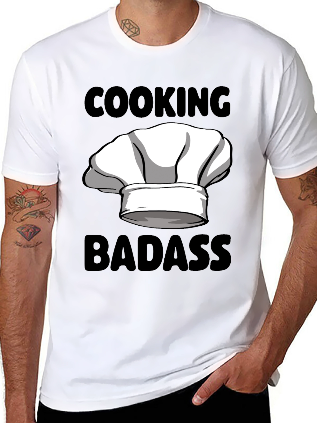 Black Cooking Badass Graphic Tee - Chef's Hat Humor view 8