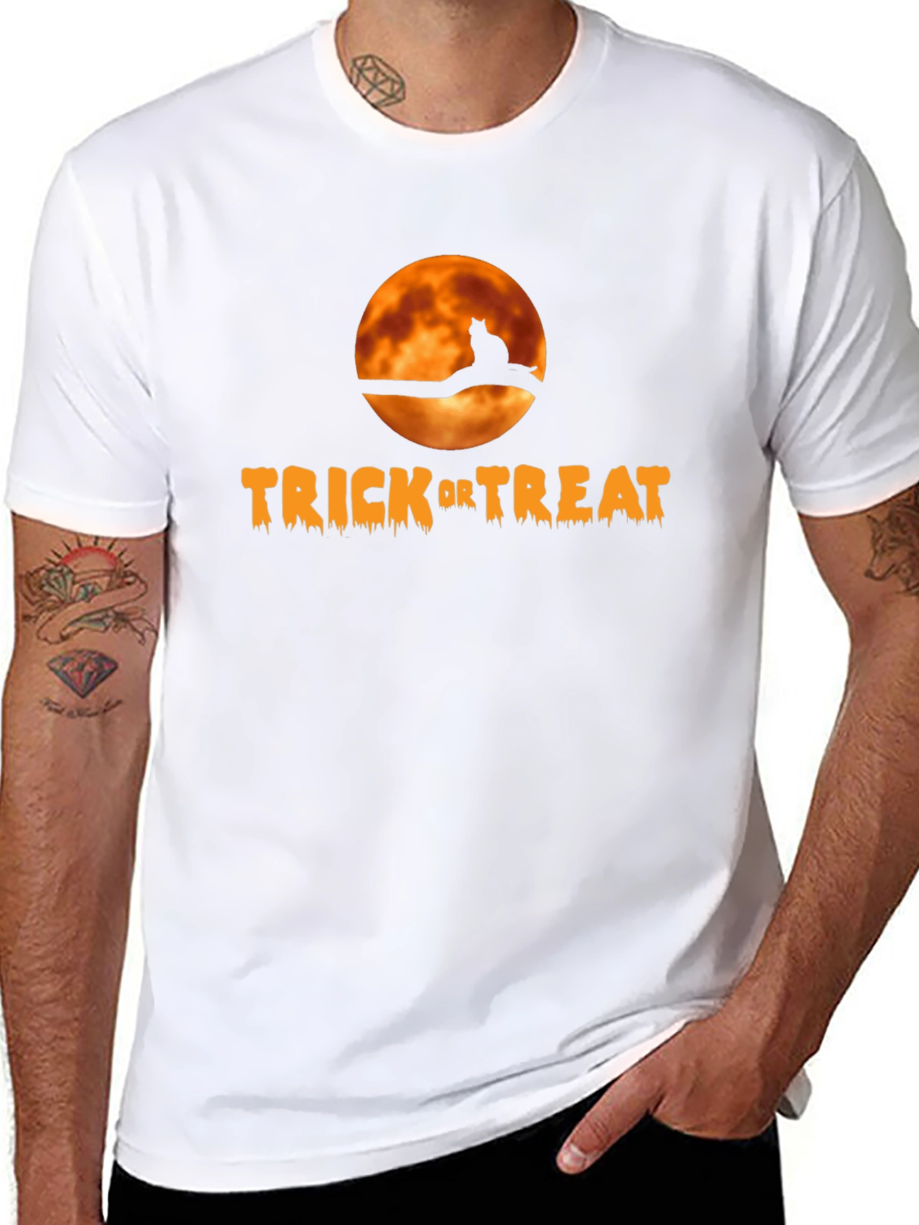 Black Halloween Trick or Treat Cat T-Shirt view 8