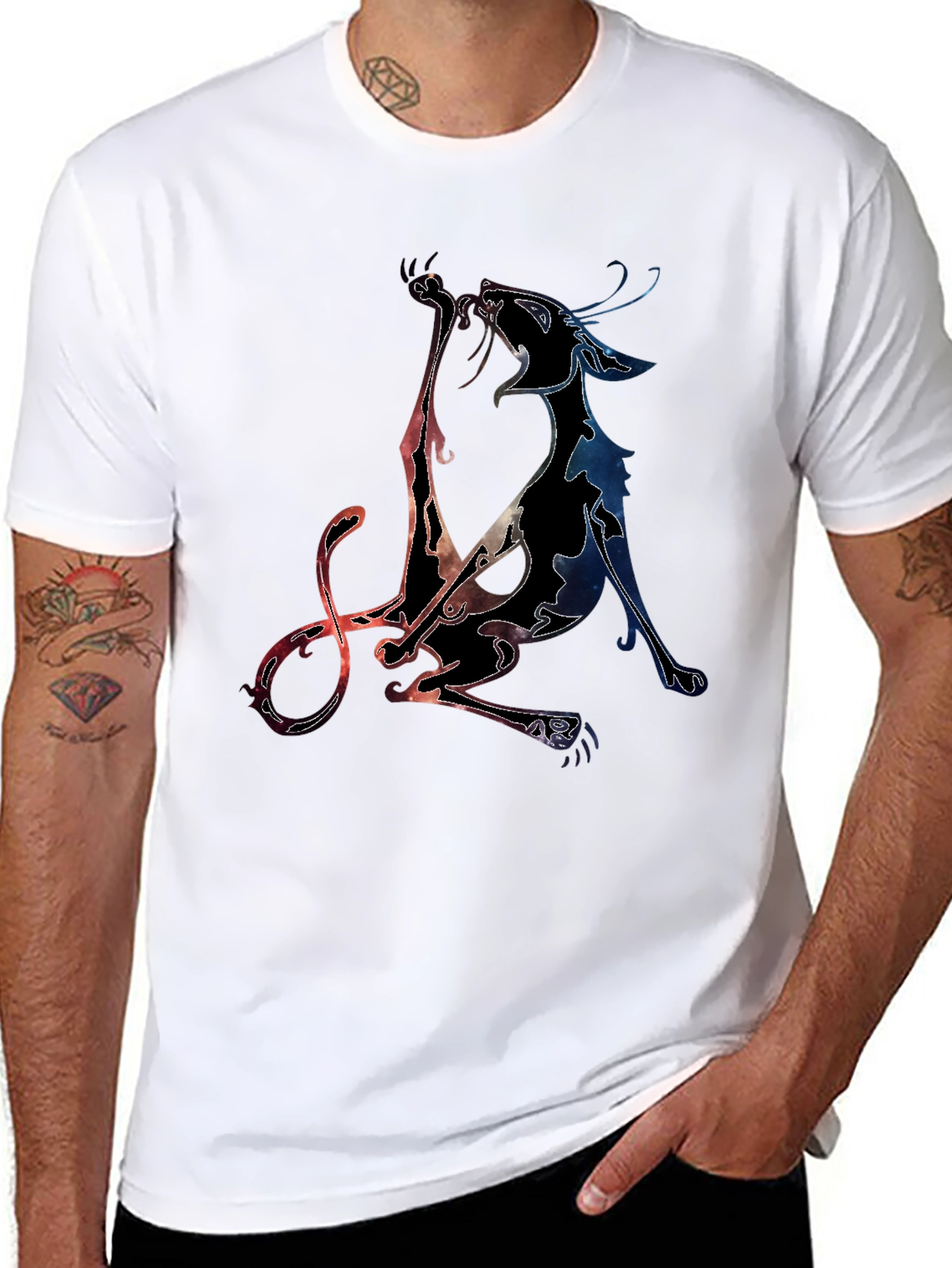 Black Abstract Cat Graphic T-Shirt - Stylish Men's Crew Neck Tee view 8