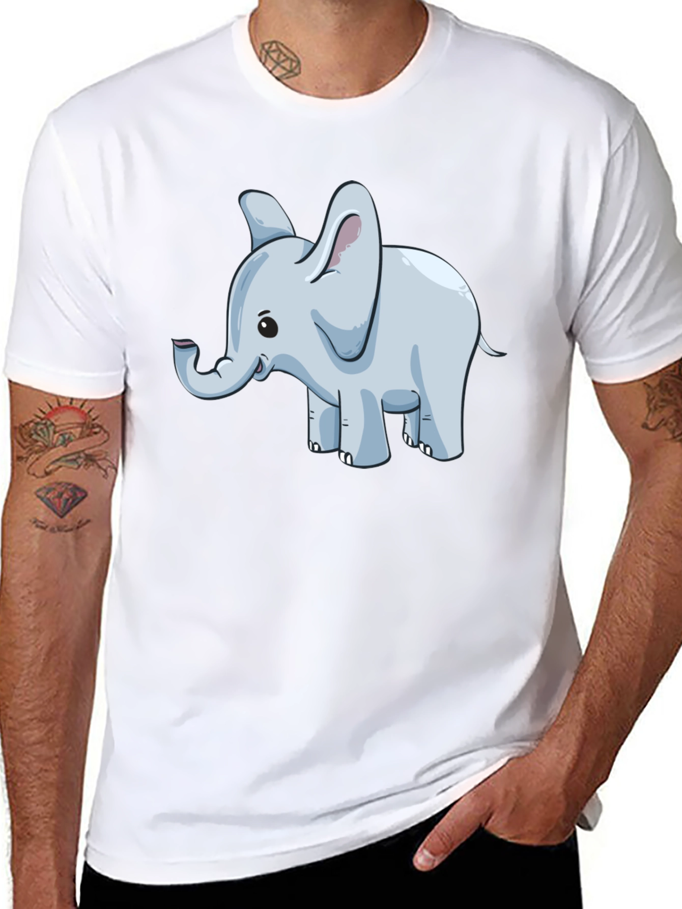 Black Cute Elephant Graphic Tee - Black Cotton Blend view 8
