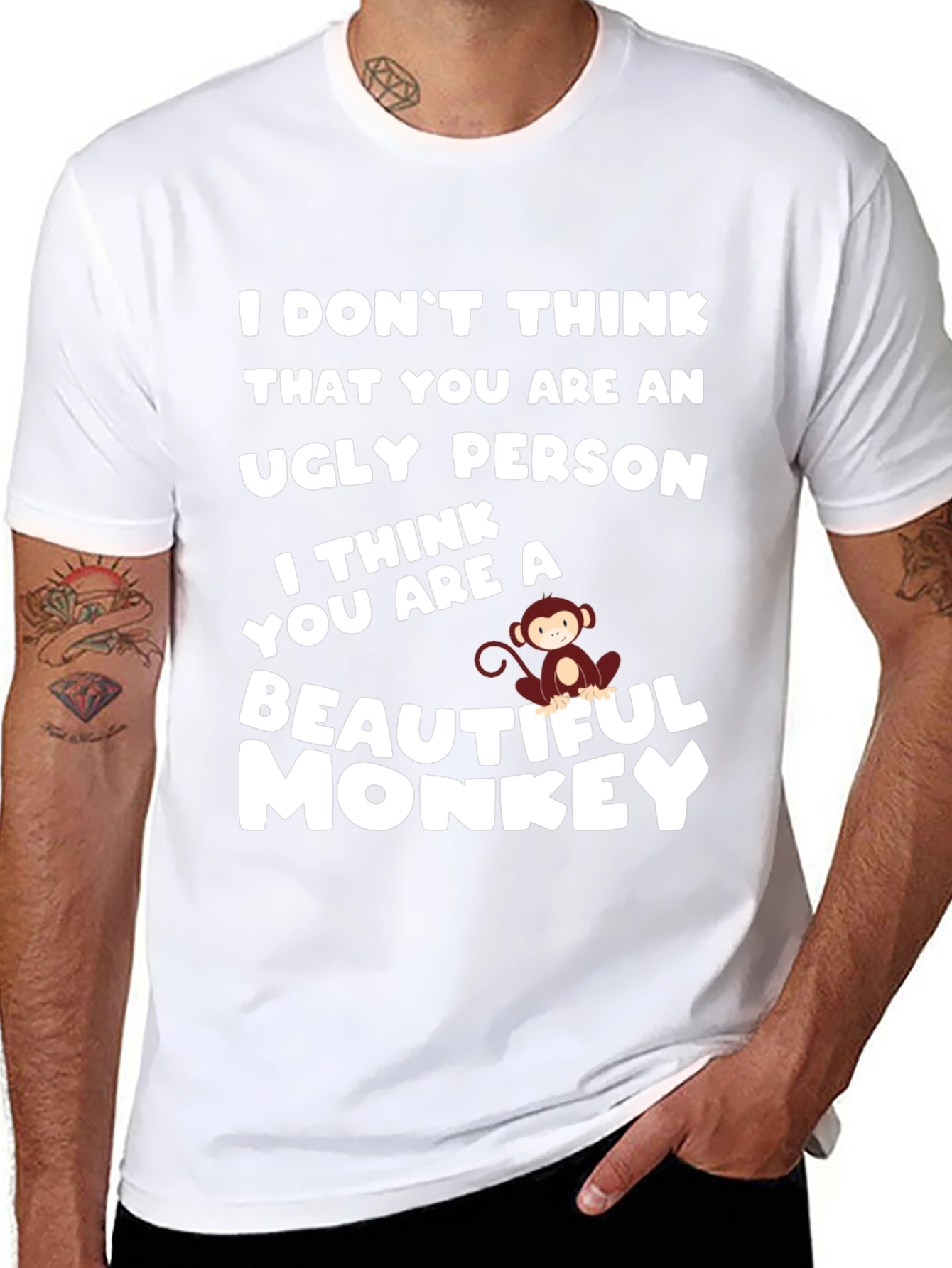 Black Funny Monkey T-Shirt - Beautiful Monkey Design view 8