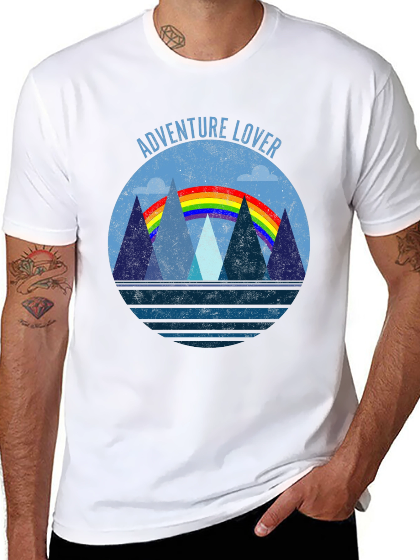 Black Adventure Lover Graphic Tee | Mountain Rainbow Design view 8