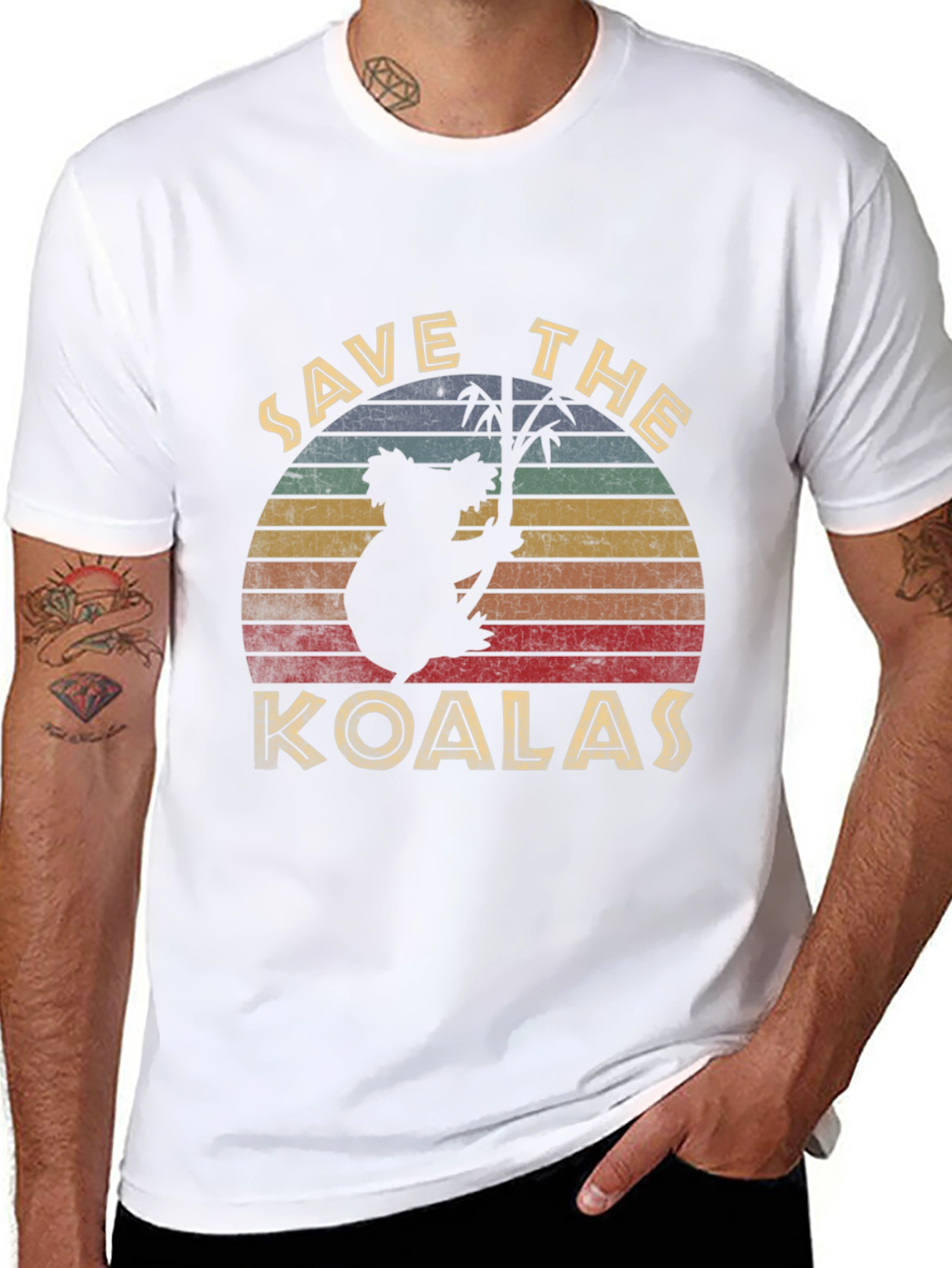 Black Save the Koalas Retro Style Graphic T-Shirt view 8