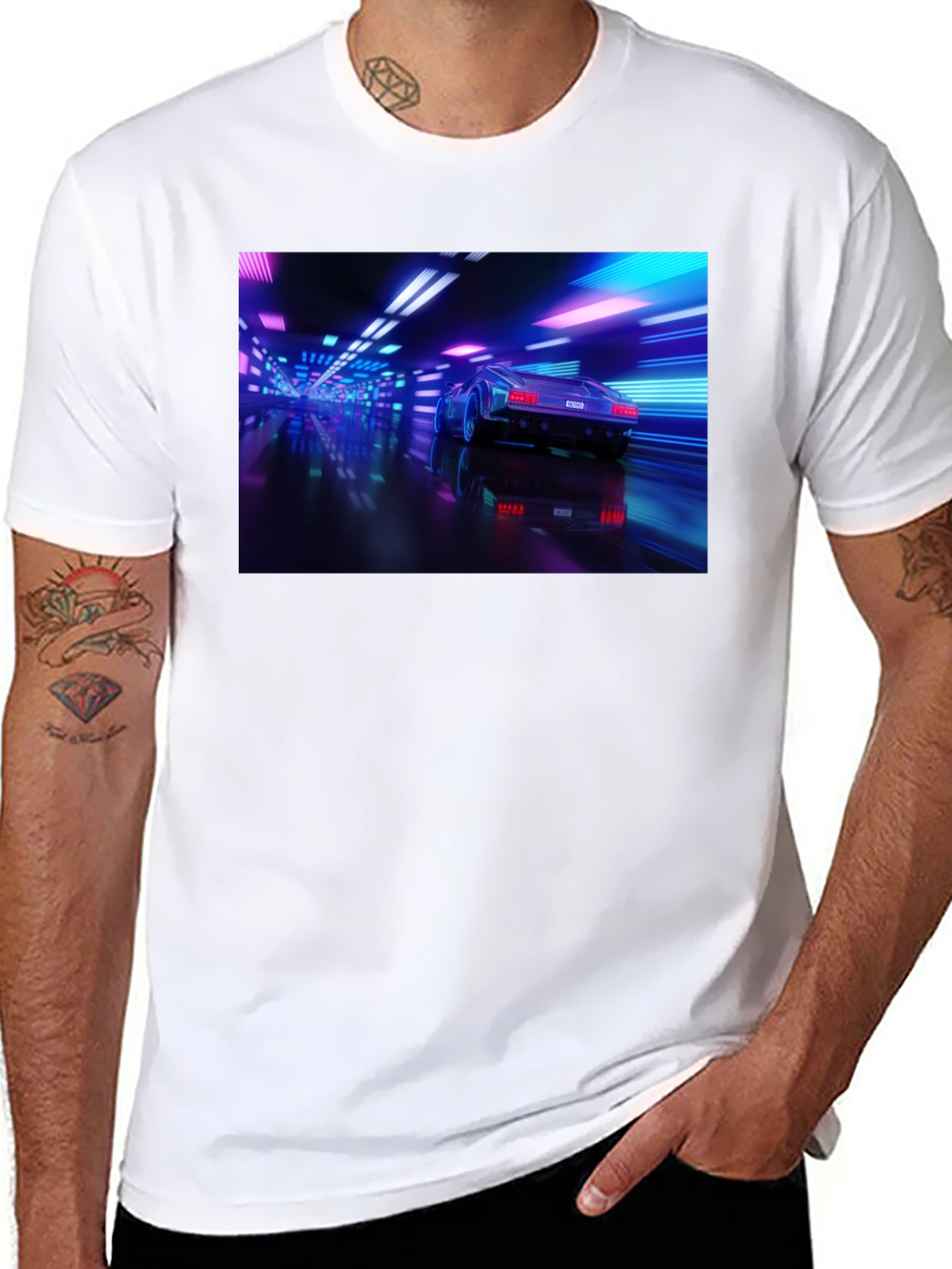 Black Neon Car T-Shirt - Futuristic Style view 8