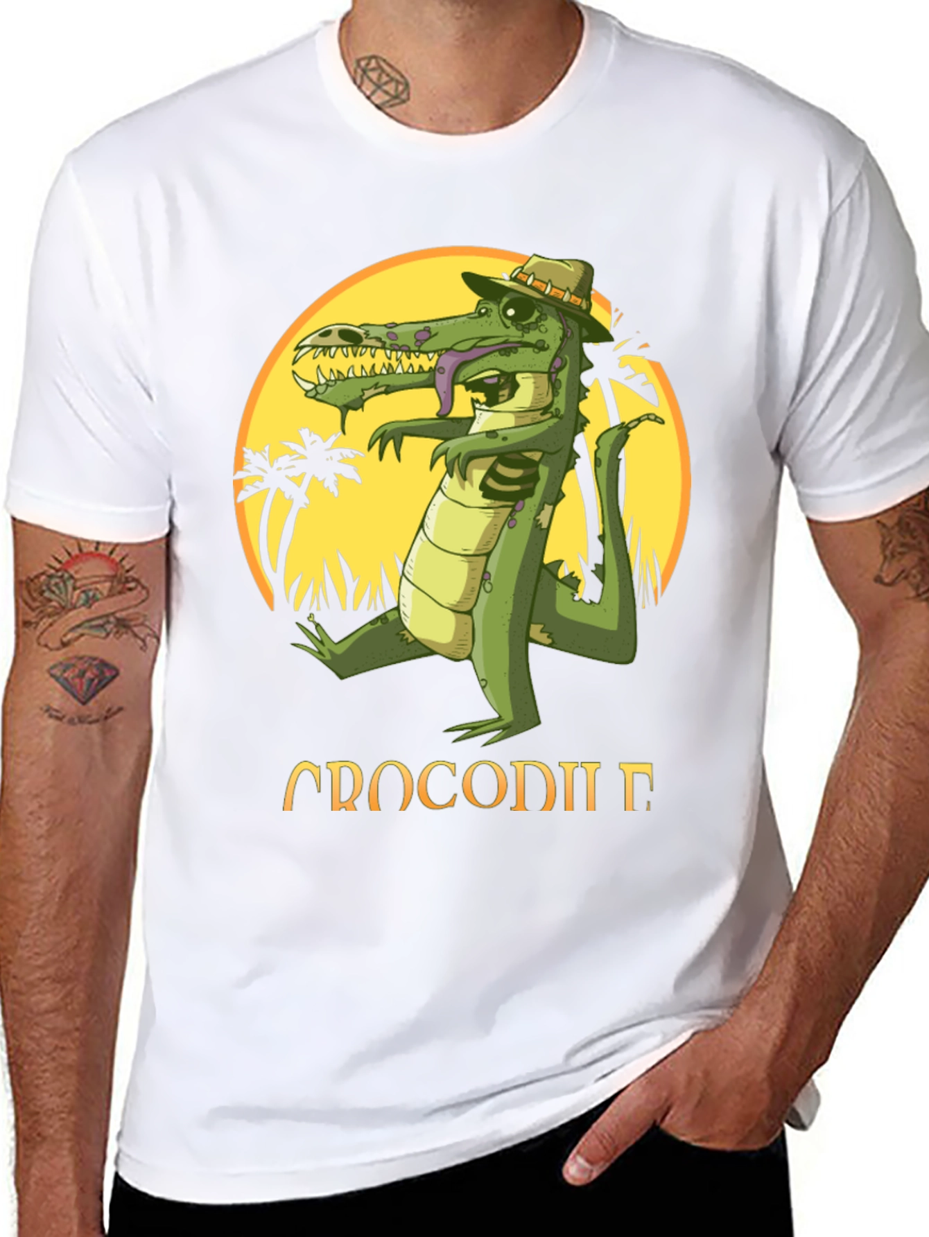 Black Cool Crocodile Cartoon Graphic T-Shirt view 8