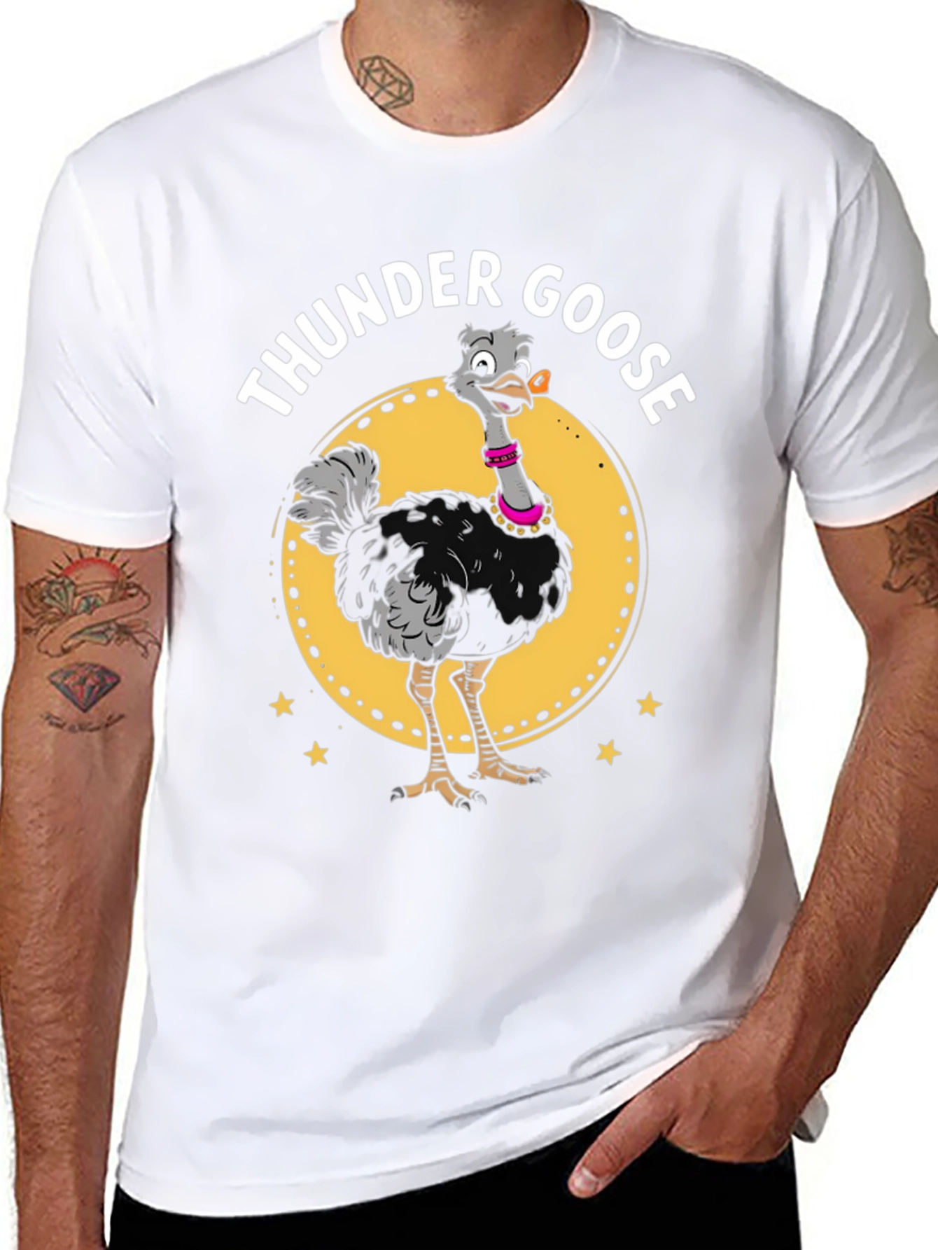 Black Thunder Goose Graphic Tee - Novelty Cartoon Ostrich T-Shirt view 8