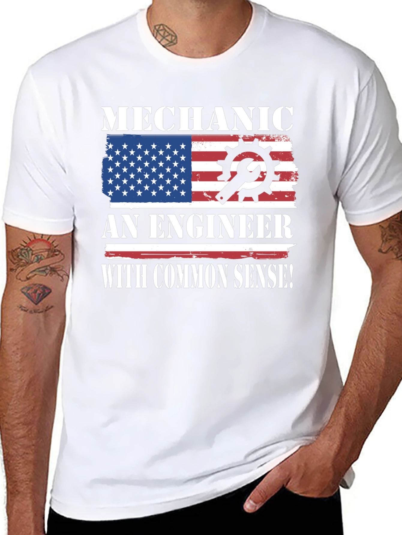 Black Mechanic Engineer Common Sense USA Flag Patriotic T-Shirt view 8