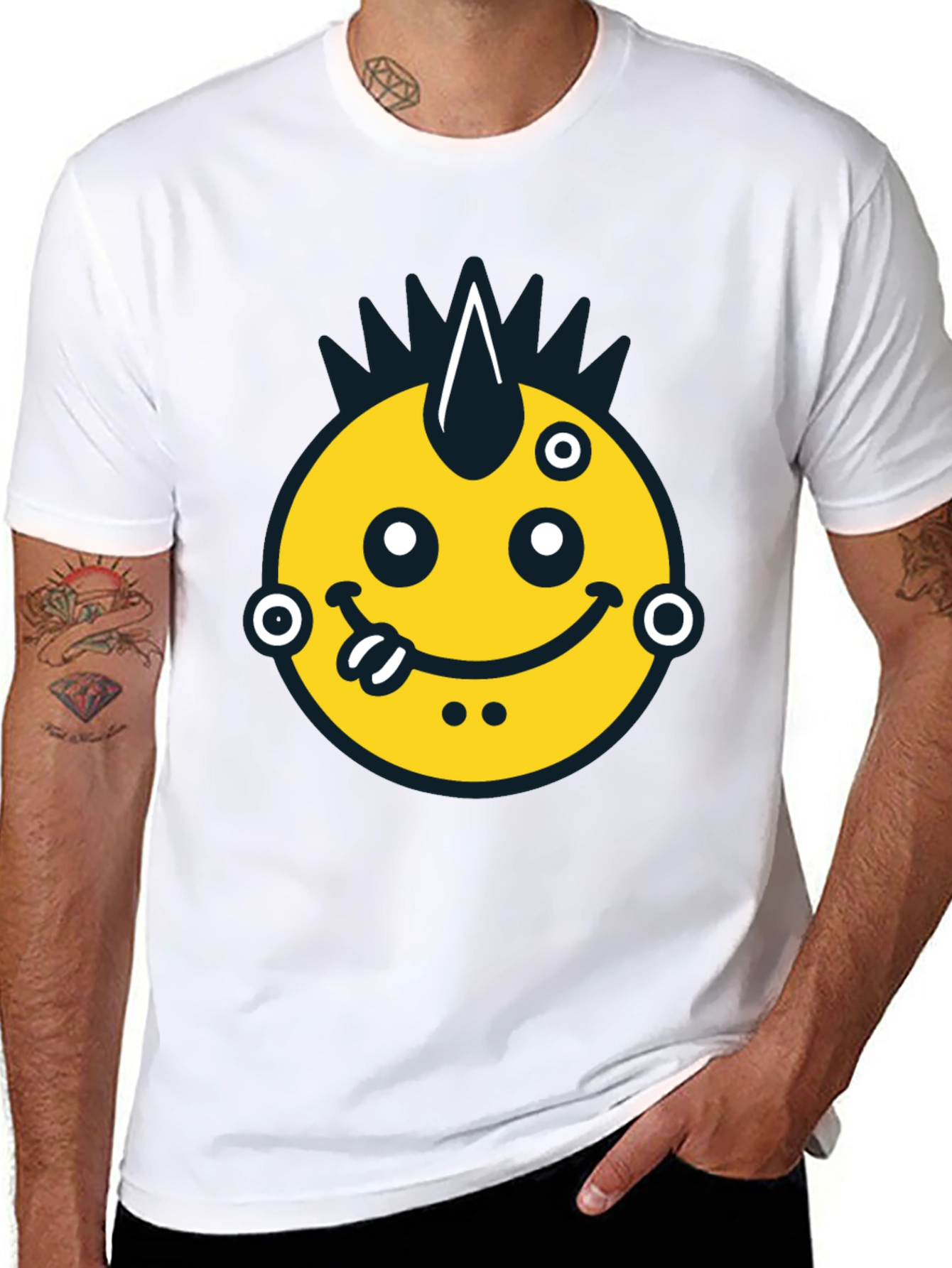 Black Funky Emoji Graphic Tee - Black Cotton T-Shirt view 8