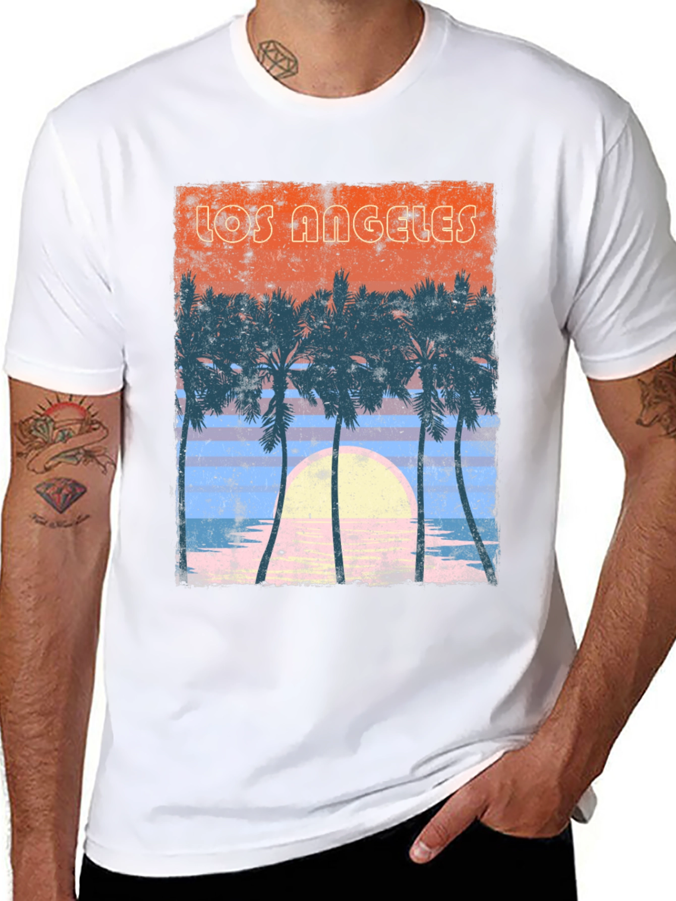 Black Los Angeles Sunset Palm Tree Graphic T-Shirt view 8