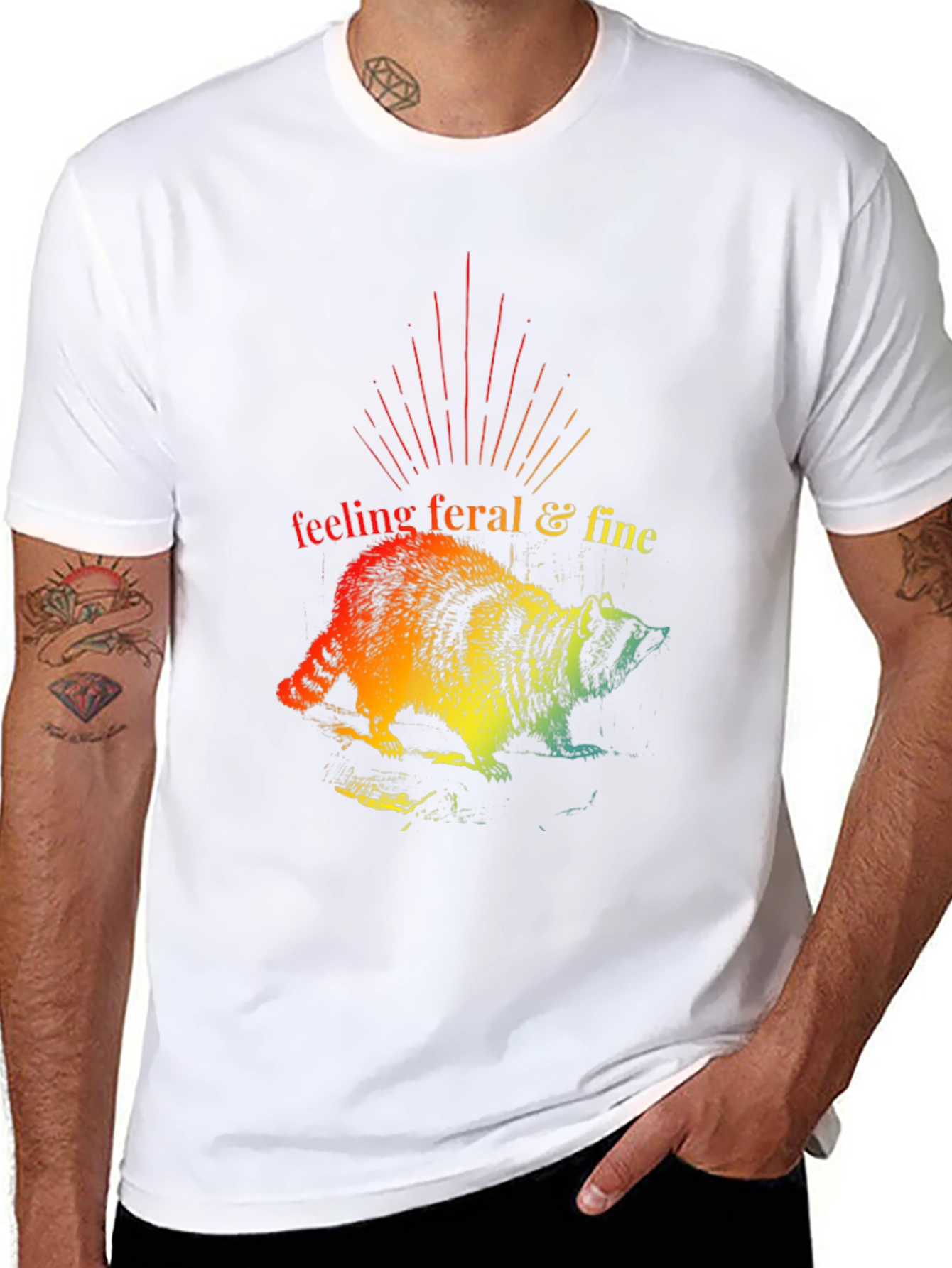 Black Feeling Feral & Fine Rainbow Raccoon T-Shirt view 8