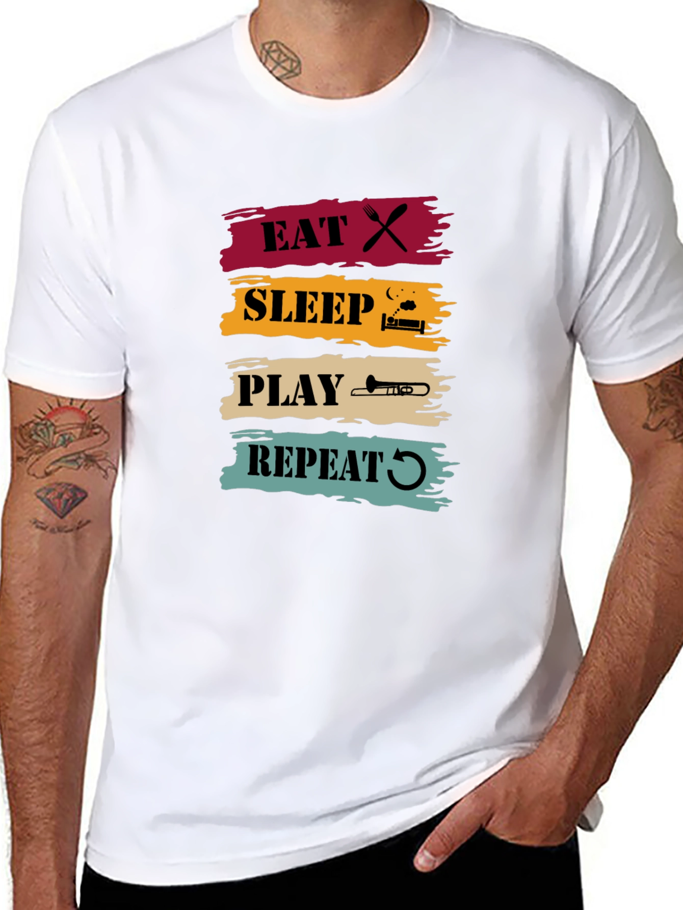 Black Eat Sleep Play Trombone Repeat Graphic Tee view 8