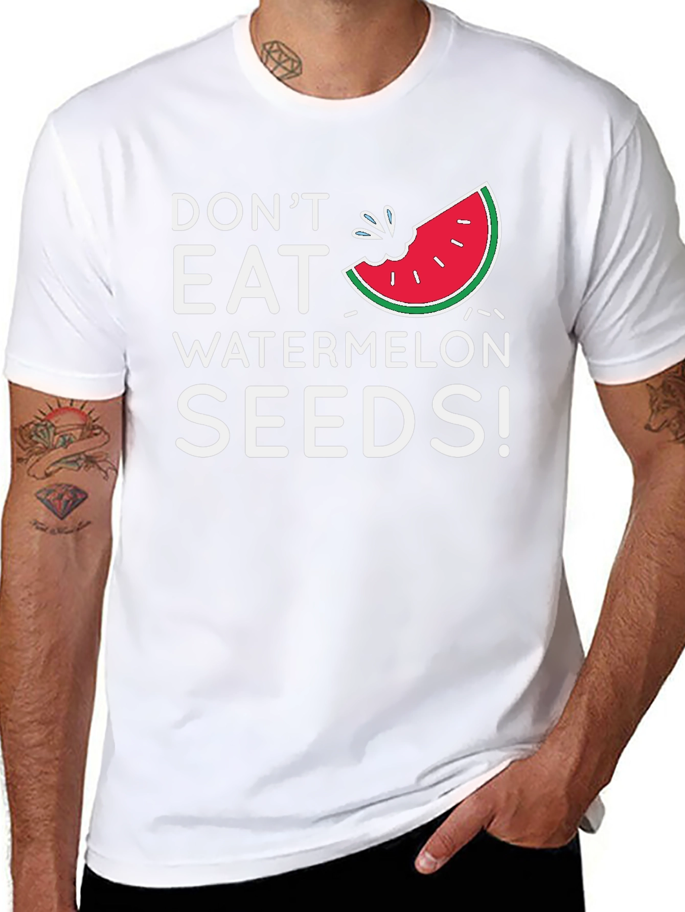 Black Funny "Don't Eat Watermelon Seeds!" Graphic Tee view 8