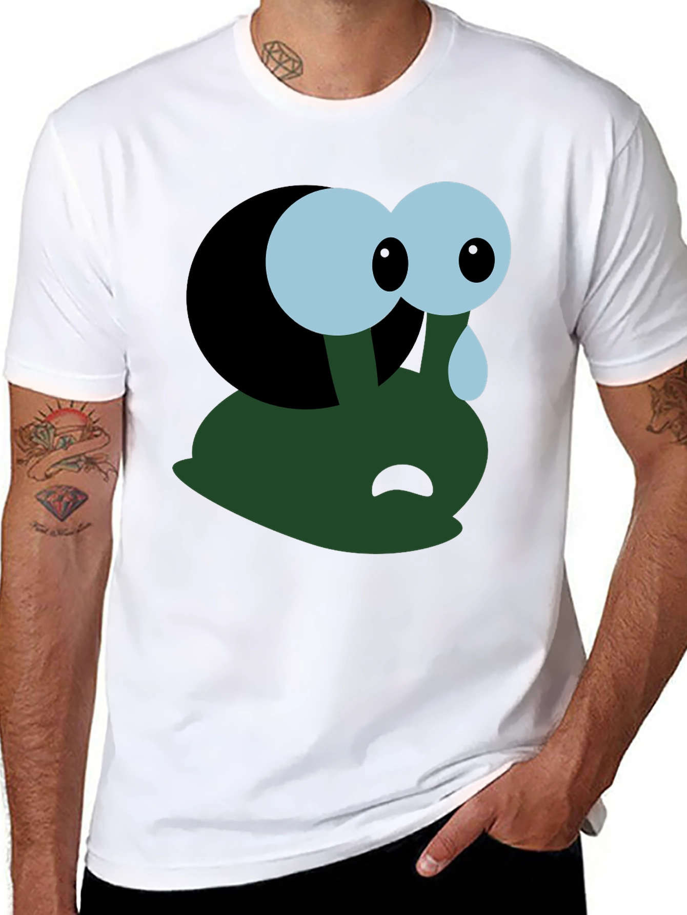 Black Sad Cartoon Character T-Shirt - Black view 8