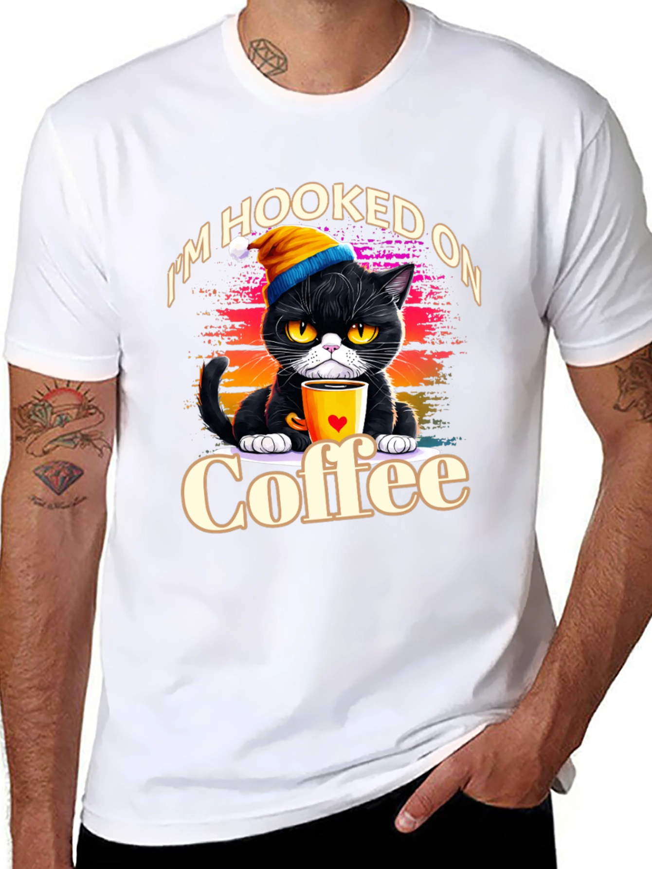 Black Hooked On Coffee Cat T-Shirt view 8