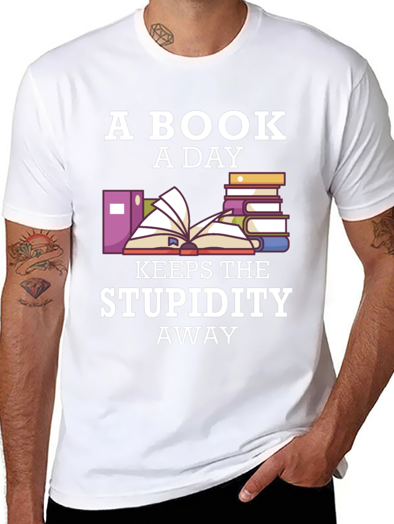 Black A Book A Day Keeps The Stupidity Away T-Shirt view 8