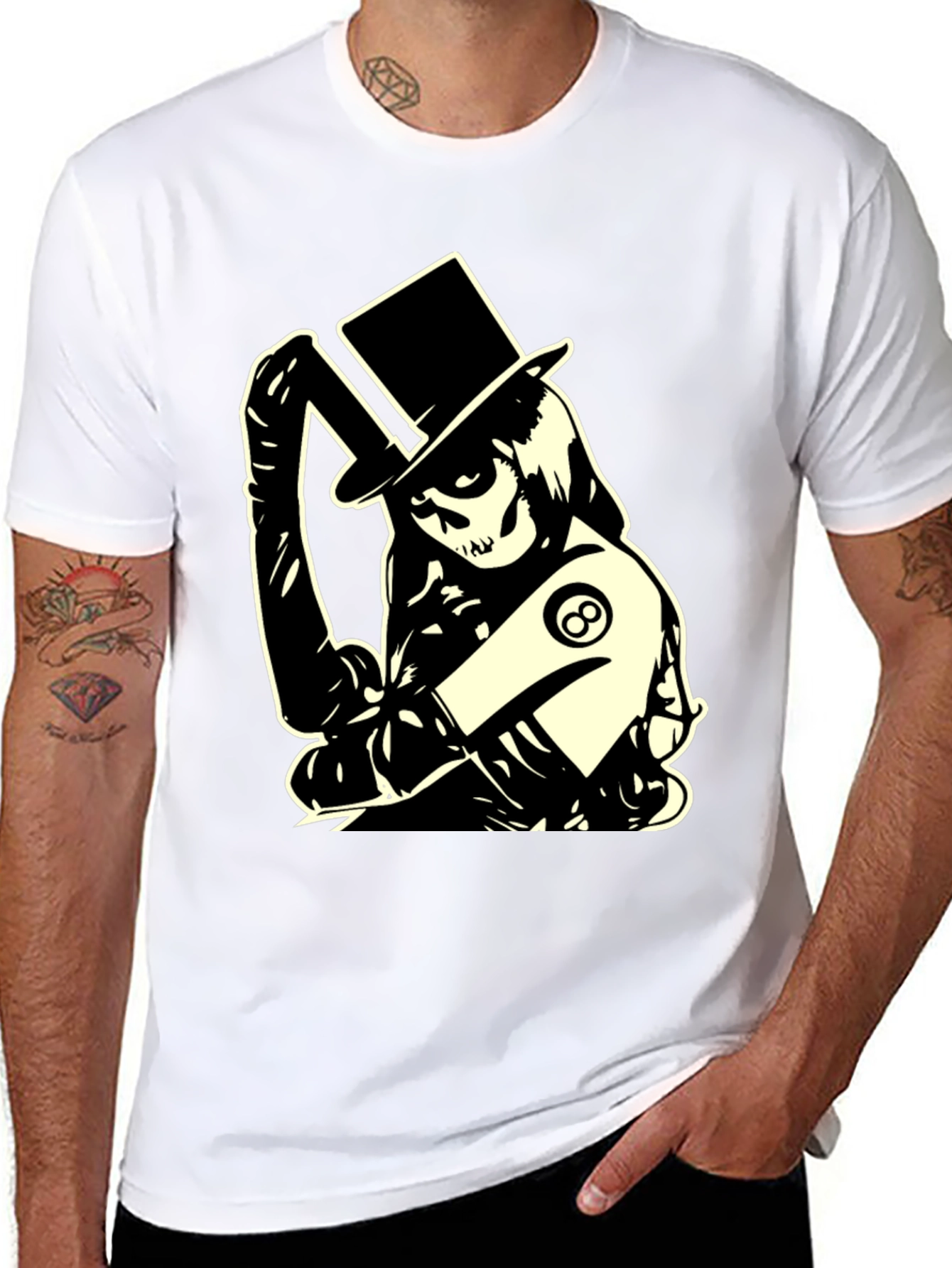 Black Skull Top Hat Graphic T-Shirt - Black view 8