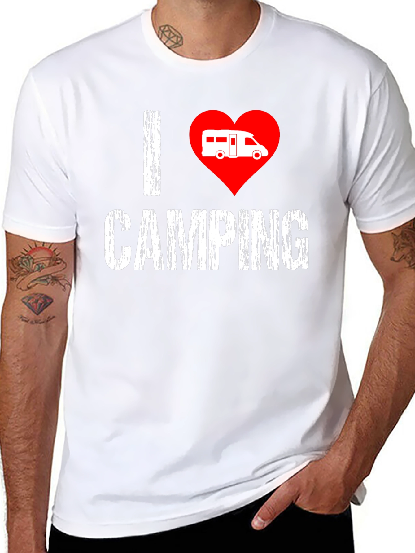 Black I Love Camping T-Shirt - Camper Van Heart view 8