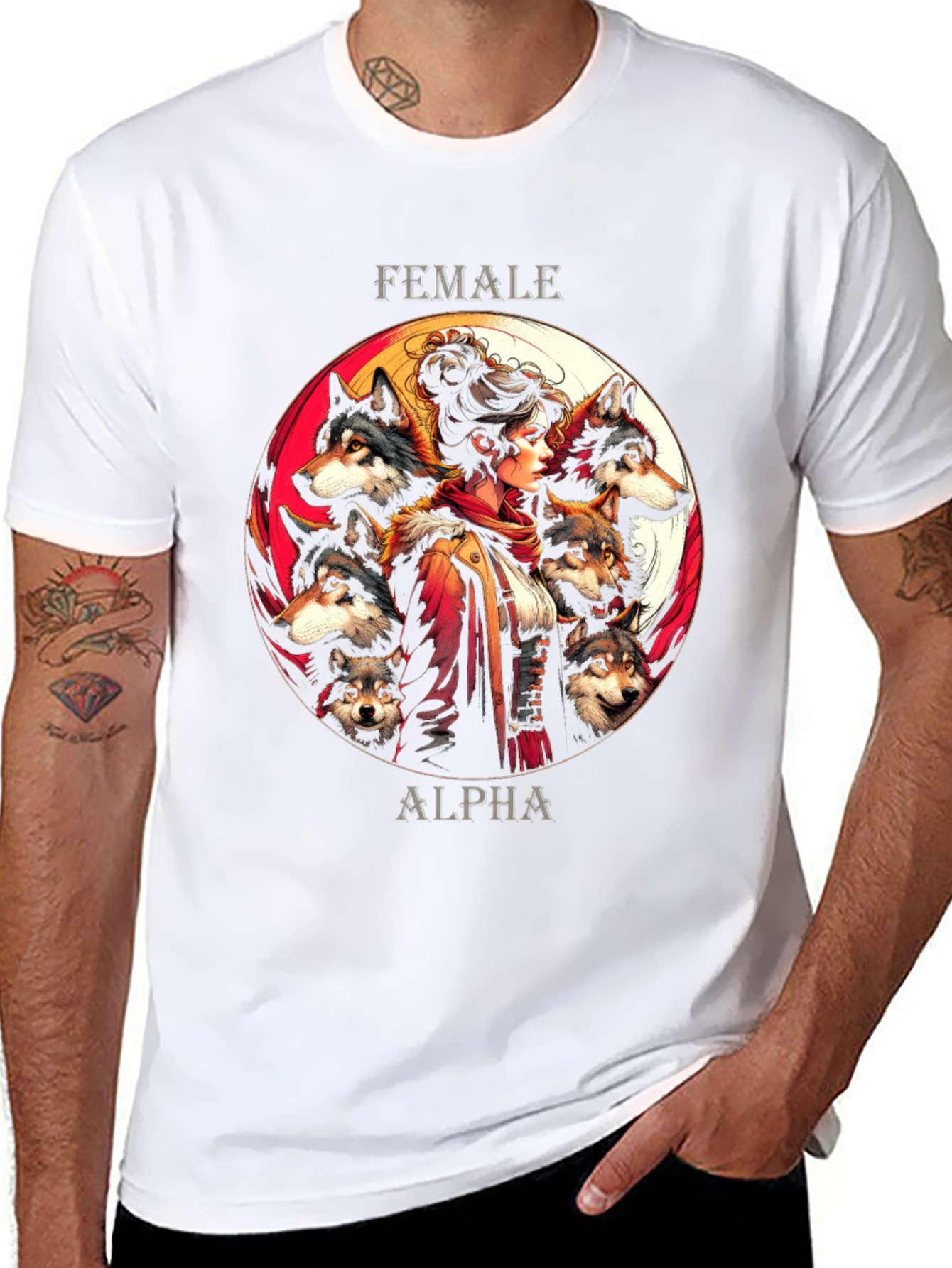 Black Female Alpha Wolf Pack T-Shirt - Graphic Tee view 8