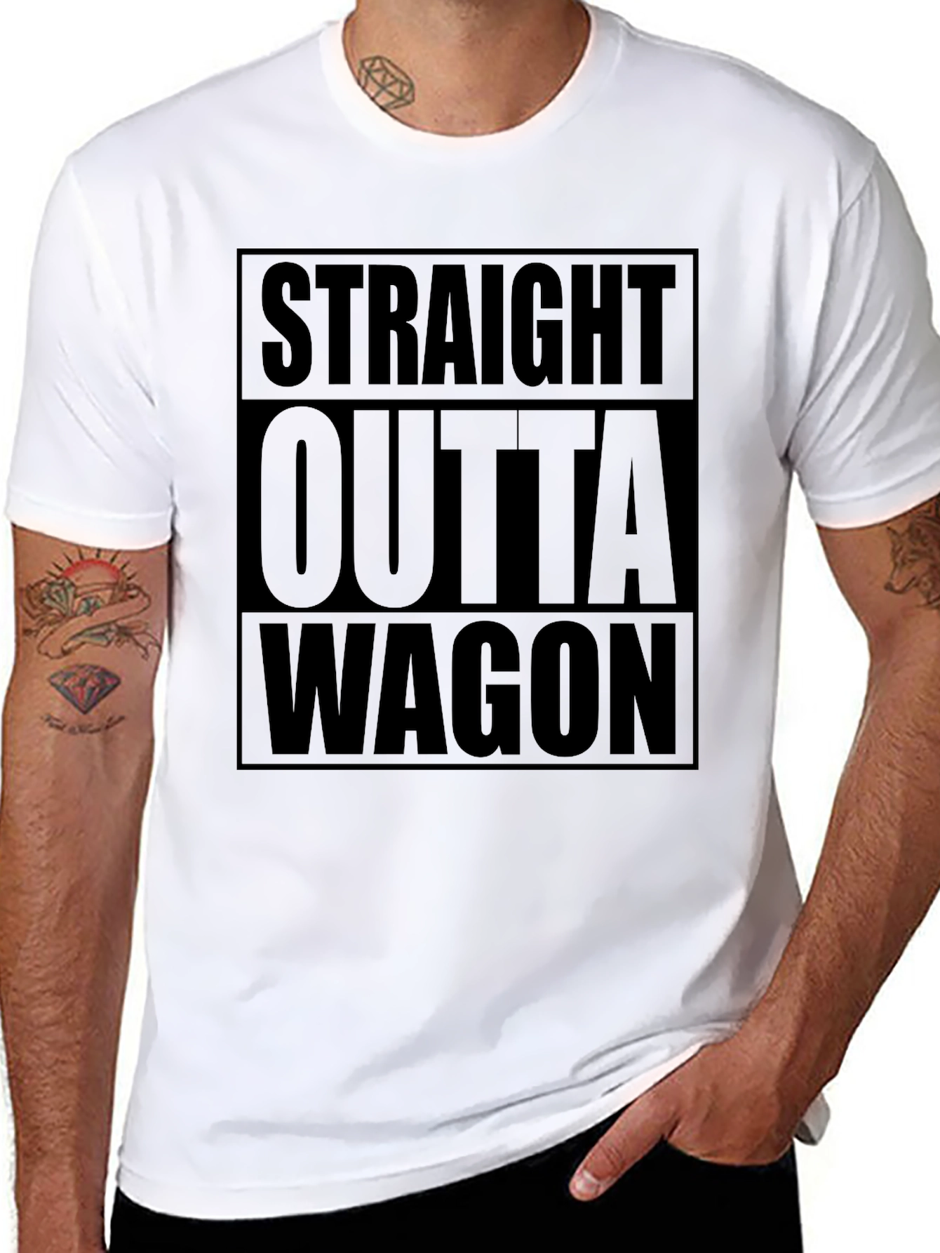 Black Straight Outta Wagon - Novelty Graphic Tee view 8