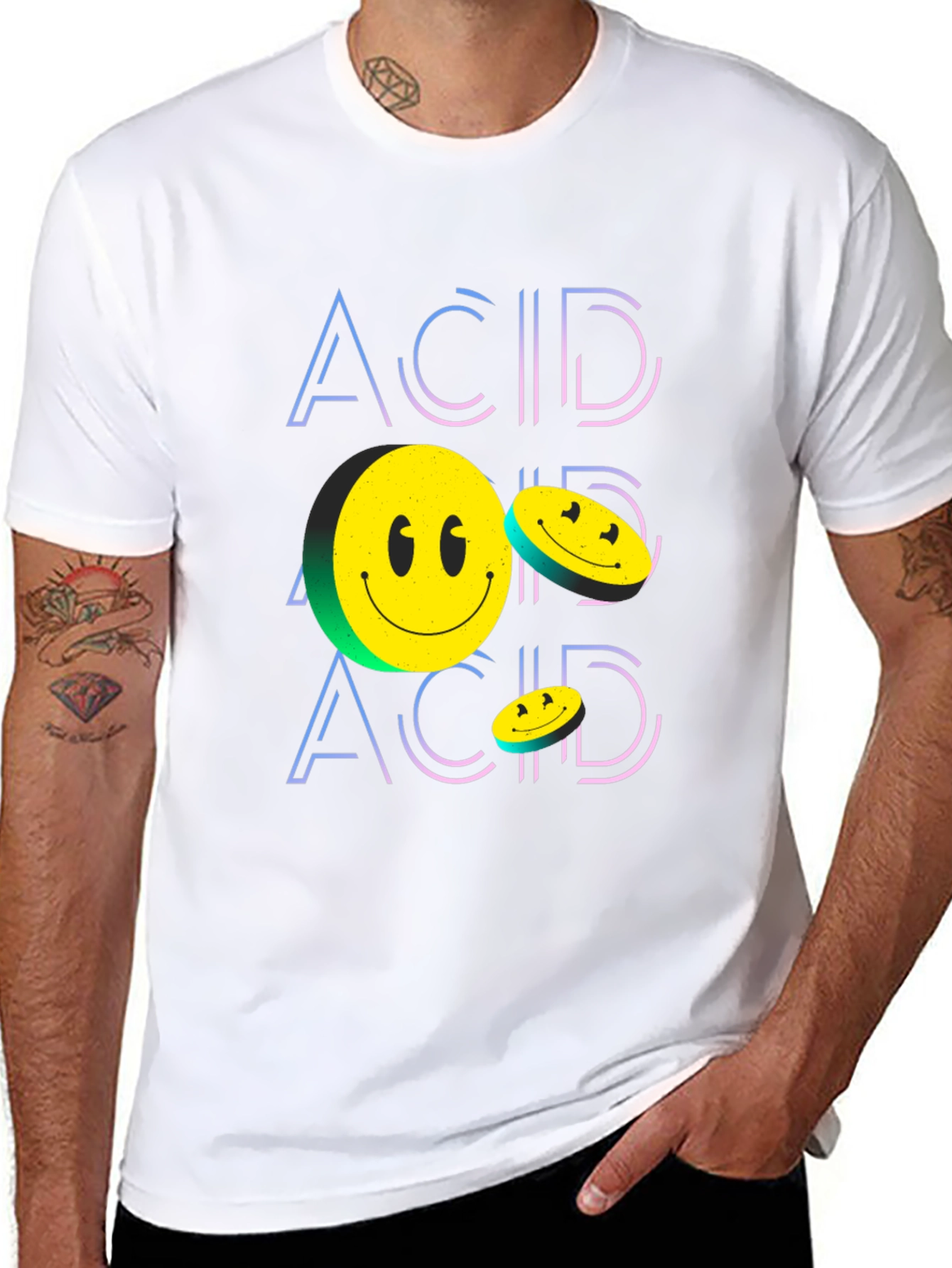 Black Acid Smiley Face Black Graphic Tee view 8
