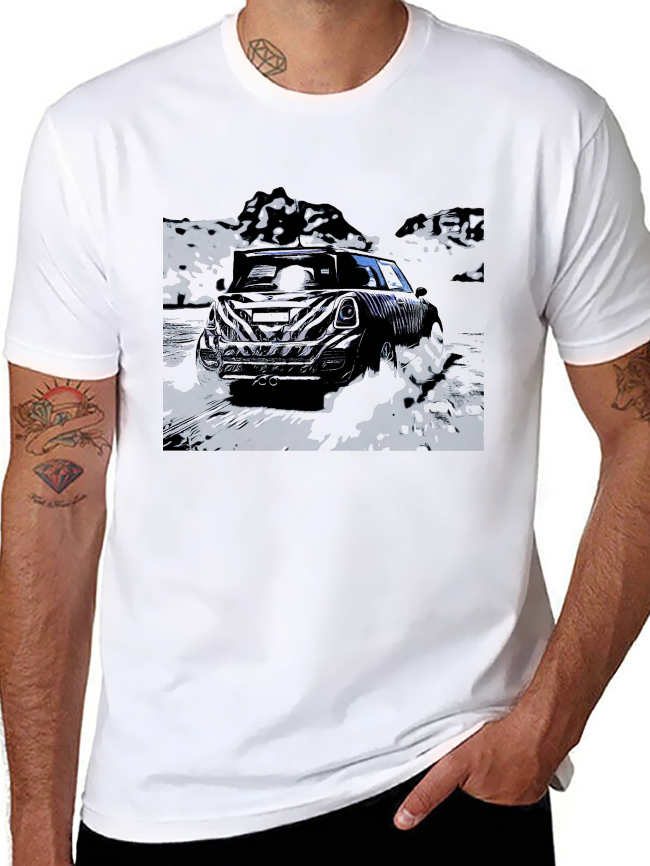 Black Cool Black Car Graphic Tee view 8