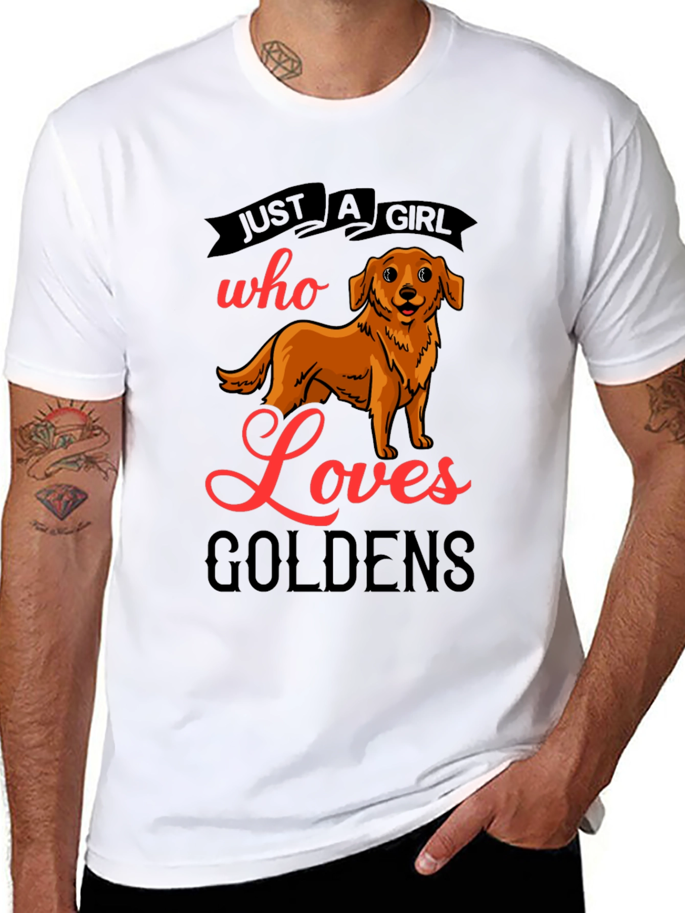 Black Golden Retriever Lover T-Shirt - "Just a Girl Who Loves Goldens" view 8