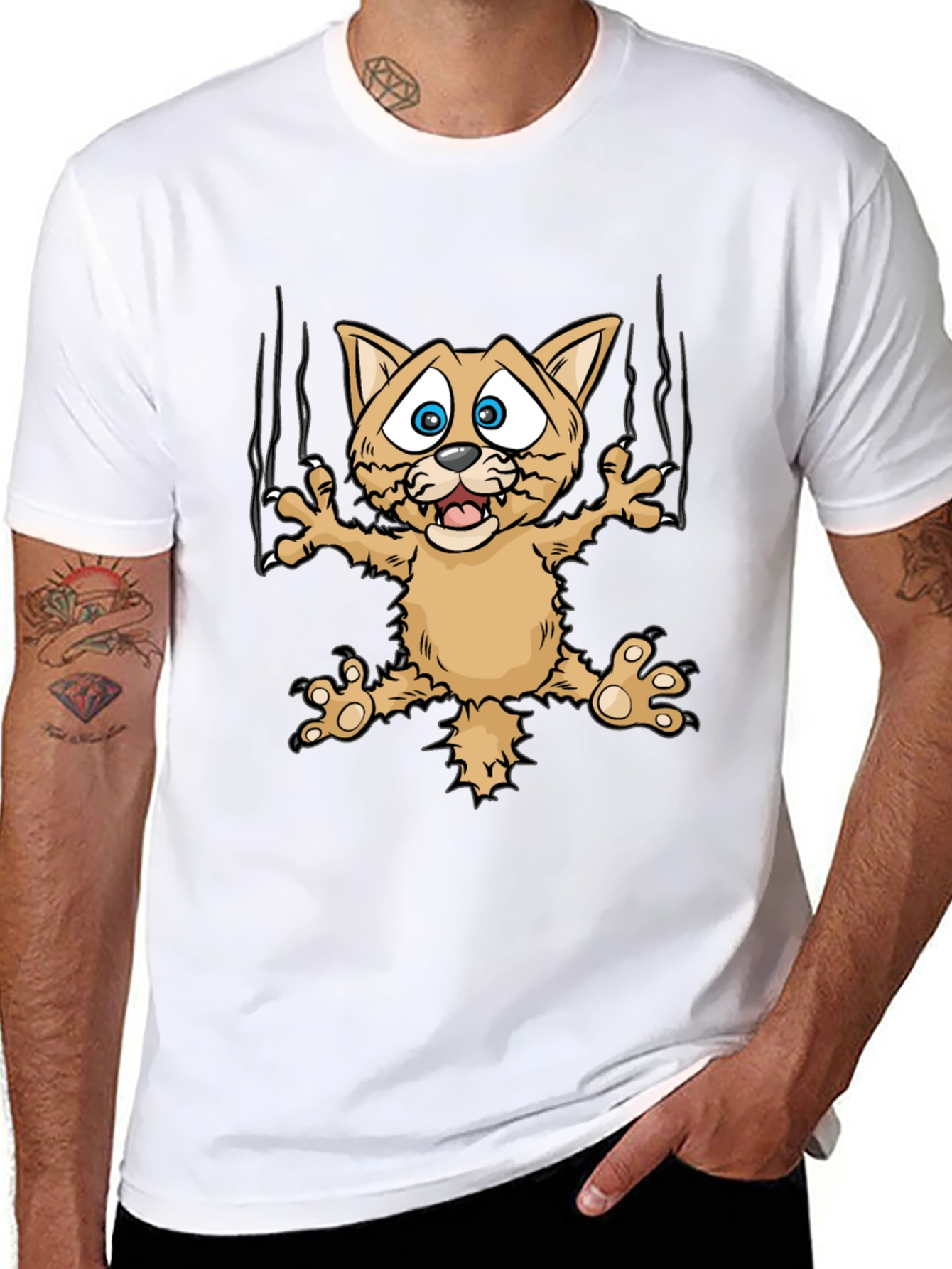 Black Funny Cat Scratch T-Shirt view 8