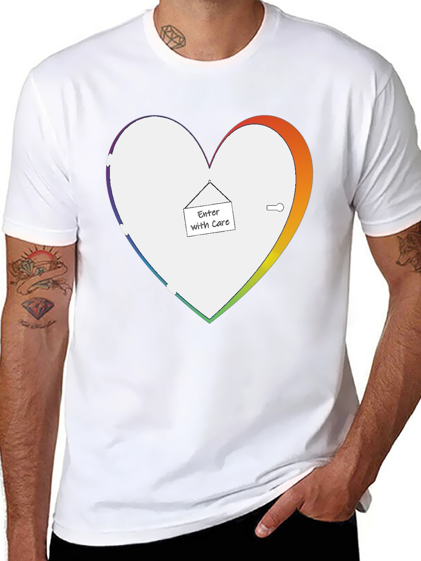 Enter With Care Rainbow Heart Graphic Tee - Black - 8