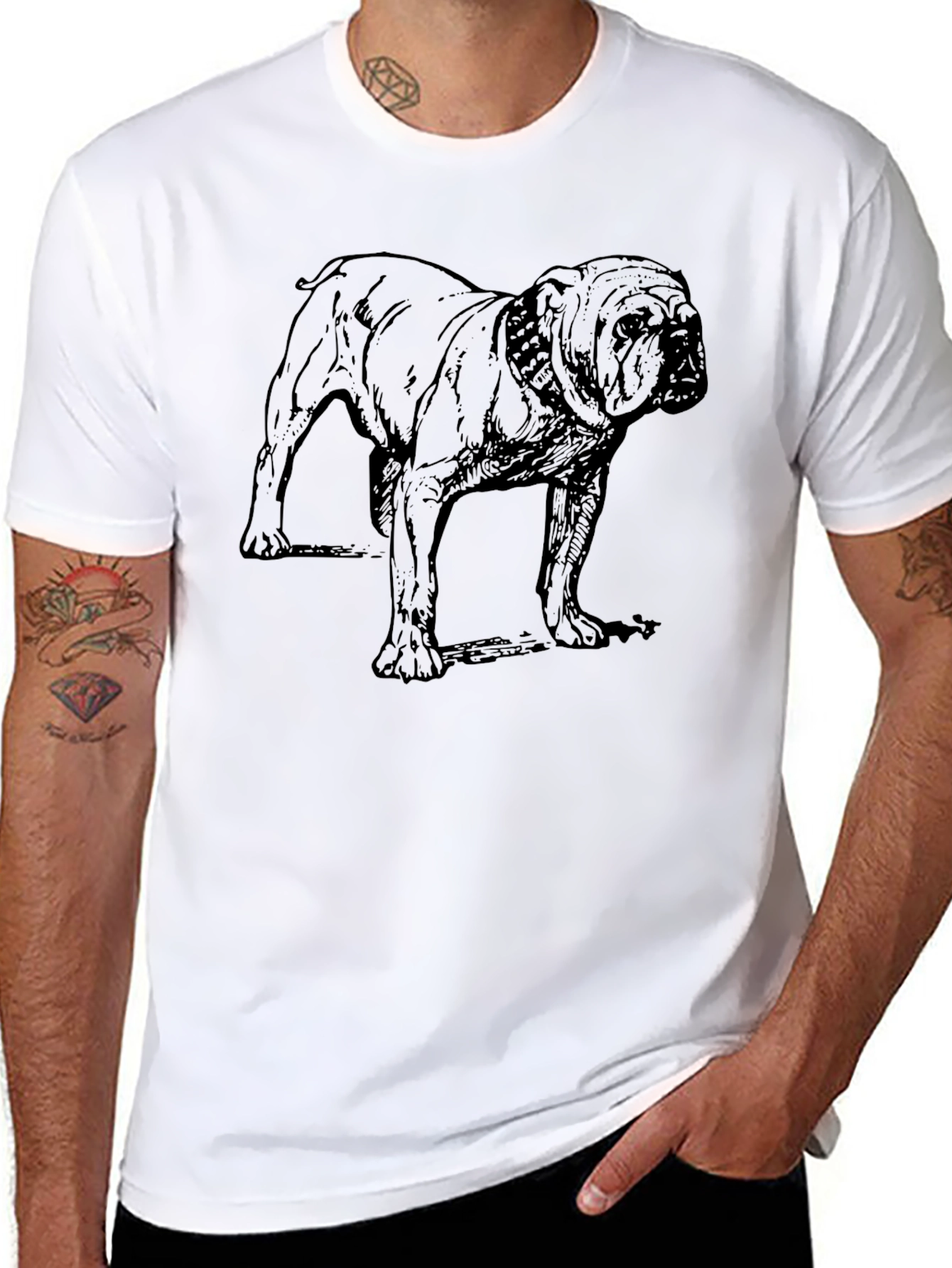 Black Bulldog Graphic Print Men's Black T-Shirt view 8