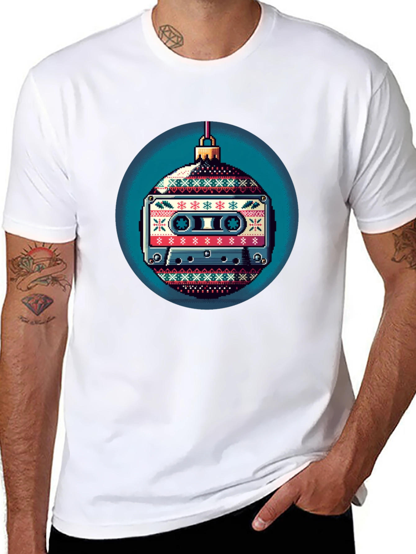 Black Retro Cassette Ornament Graphic T-Shirt view 8