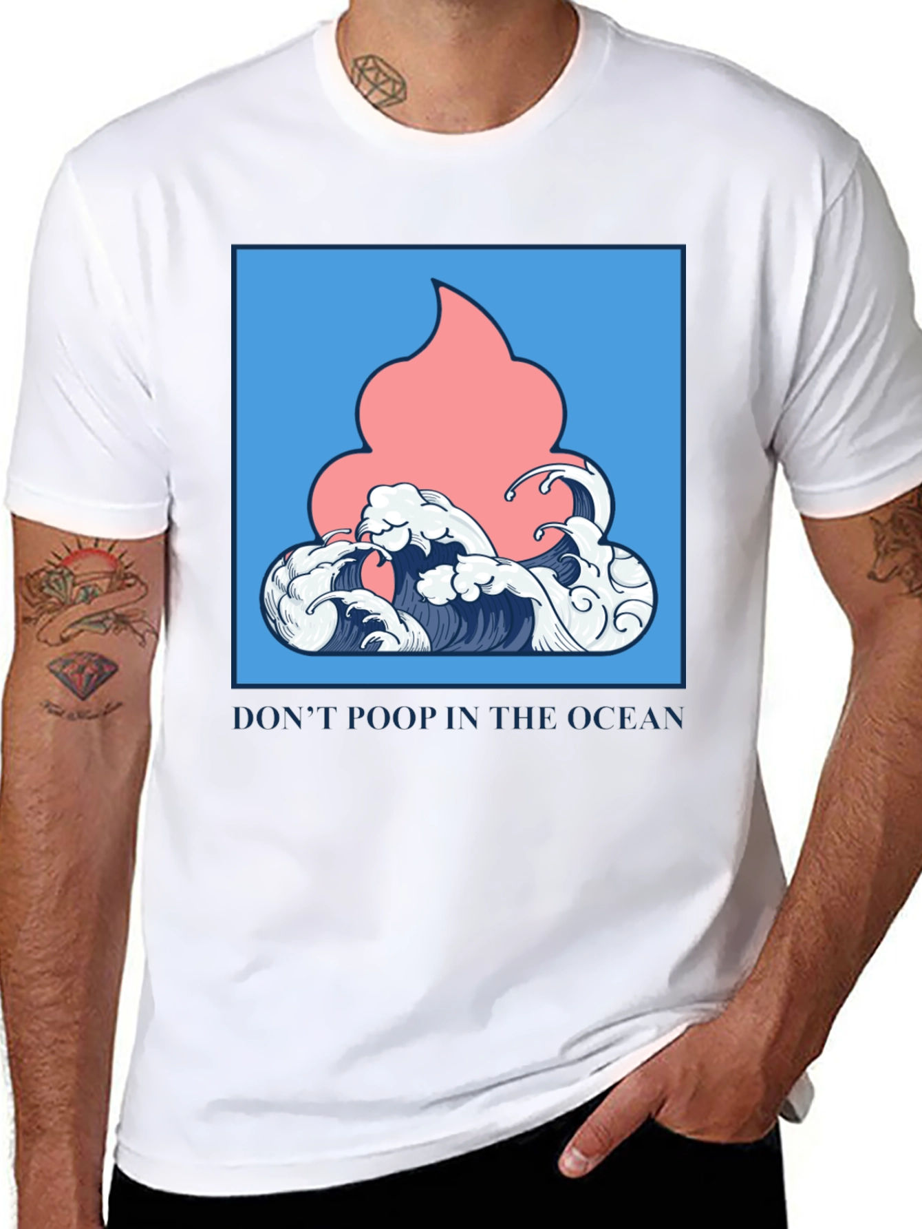 Black Ocean Humor Tee - "Don't Poop in the Ocean" T-Shirt view 8