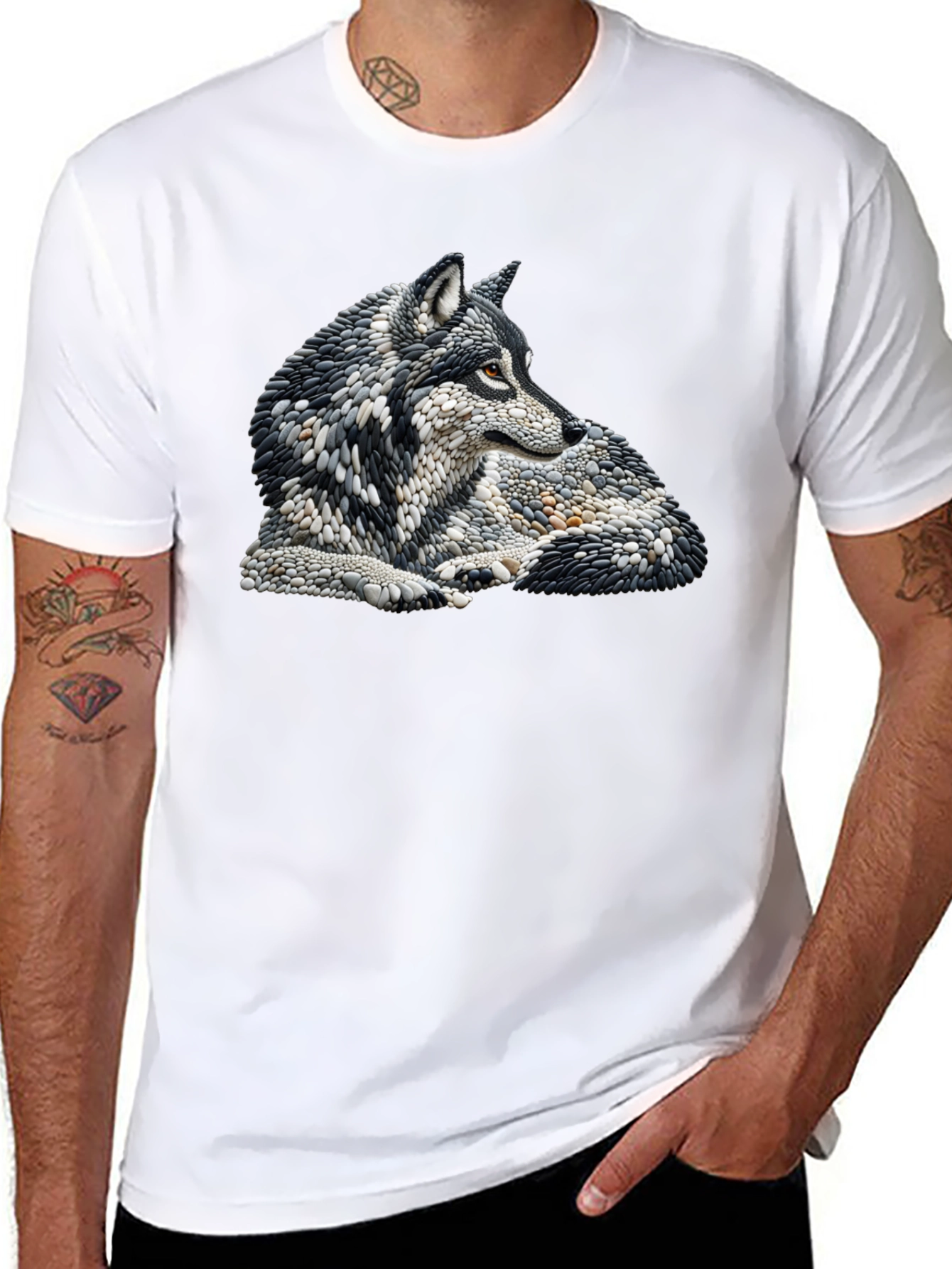 Black Wolf Art Graphic Print Black T-Shirt view 8