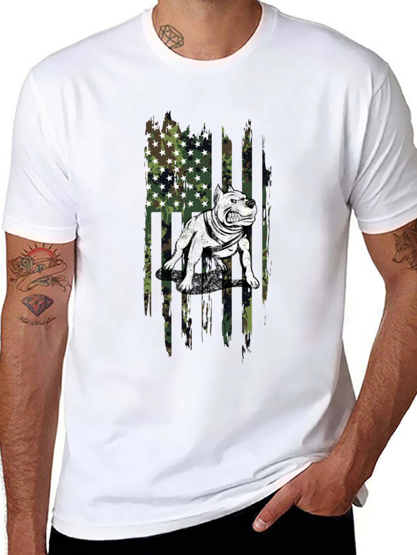 Black Pitbull Camo Flag Graphic T-Shirt view 8