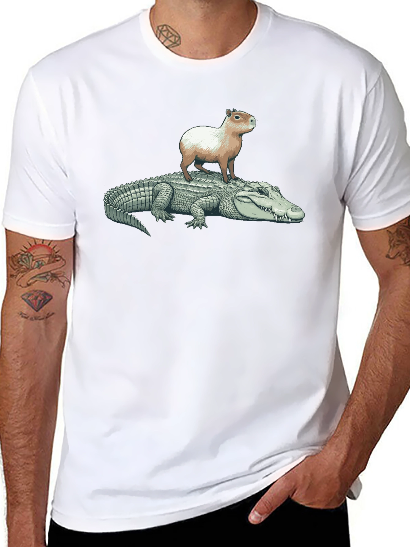 Black Capybara Riding Alligator T-Shirt view 8