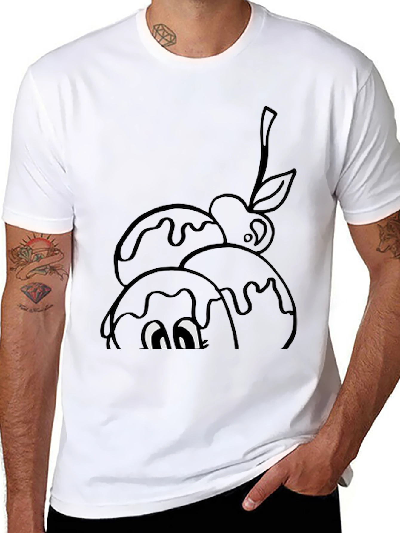 Black Whimsical Cartoon Ice Cream T-Shirt view 8