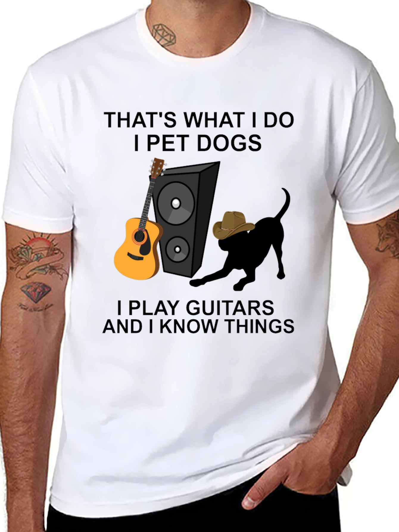 Black Dog Petting Guitar Player T-Shirt view 8