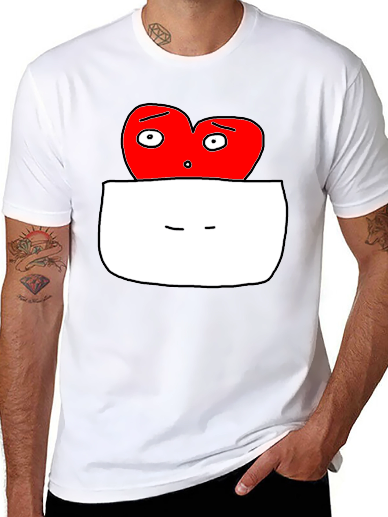 Black Heart Pocket Graphic T-Shirt - Funny Cartoon Tee view 8