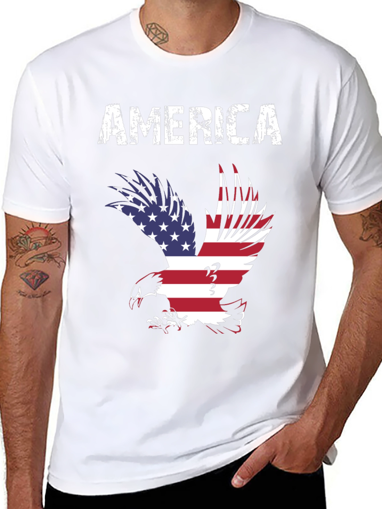 Black America Eagle Graphic Tee - Patriotic USA Flag T-Shirt view 8