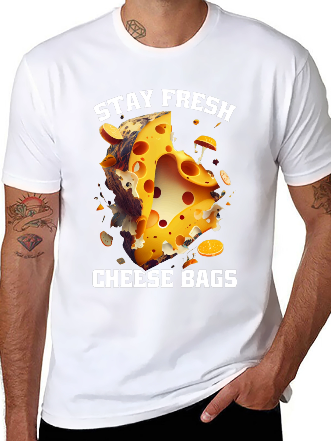 Black Stay Fresh Cheese Bags T-Shirt view 8