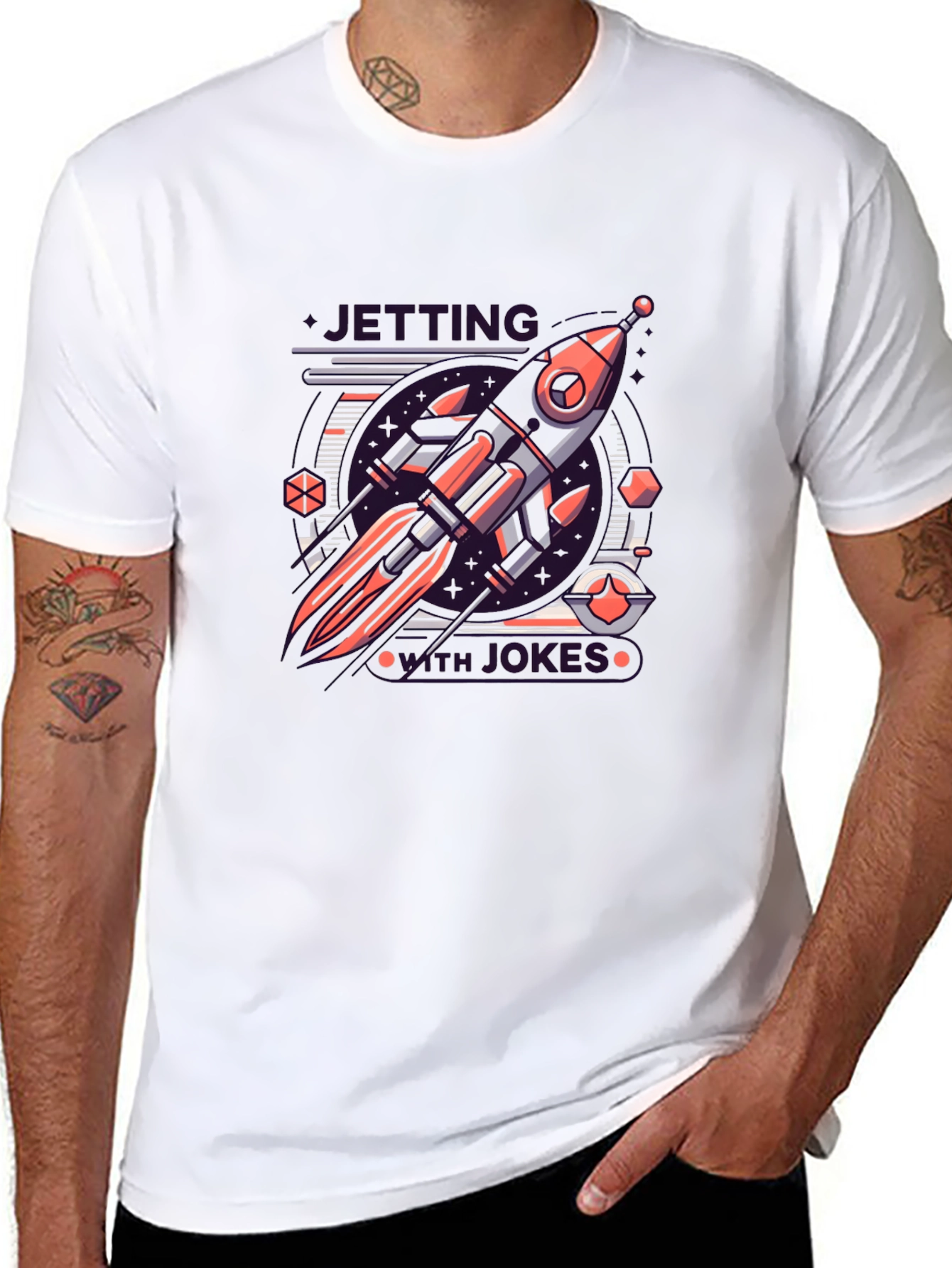 Black Retro Rocket Graphic Tee - Black Cotton Blend T-Shirt view 8