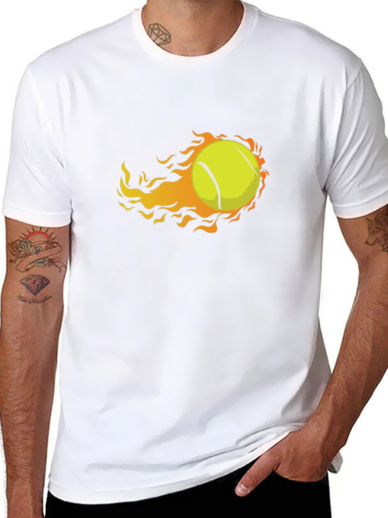 Black Flaming Tennis Ball Graphic Tee - Unique Design view 8