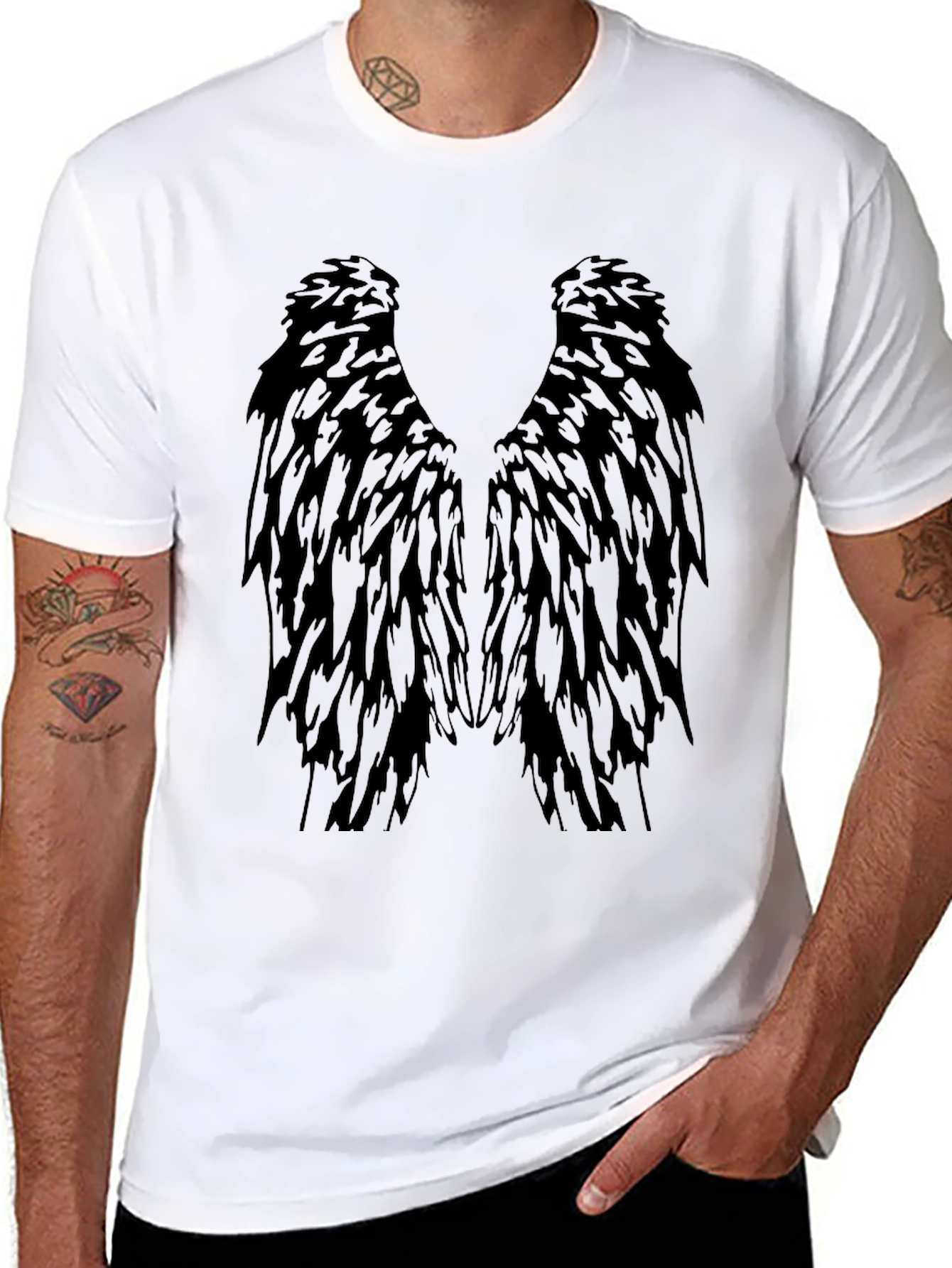 Black Men's Black Feather Wings Graphic Tee view 8