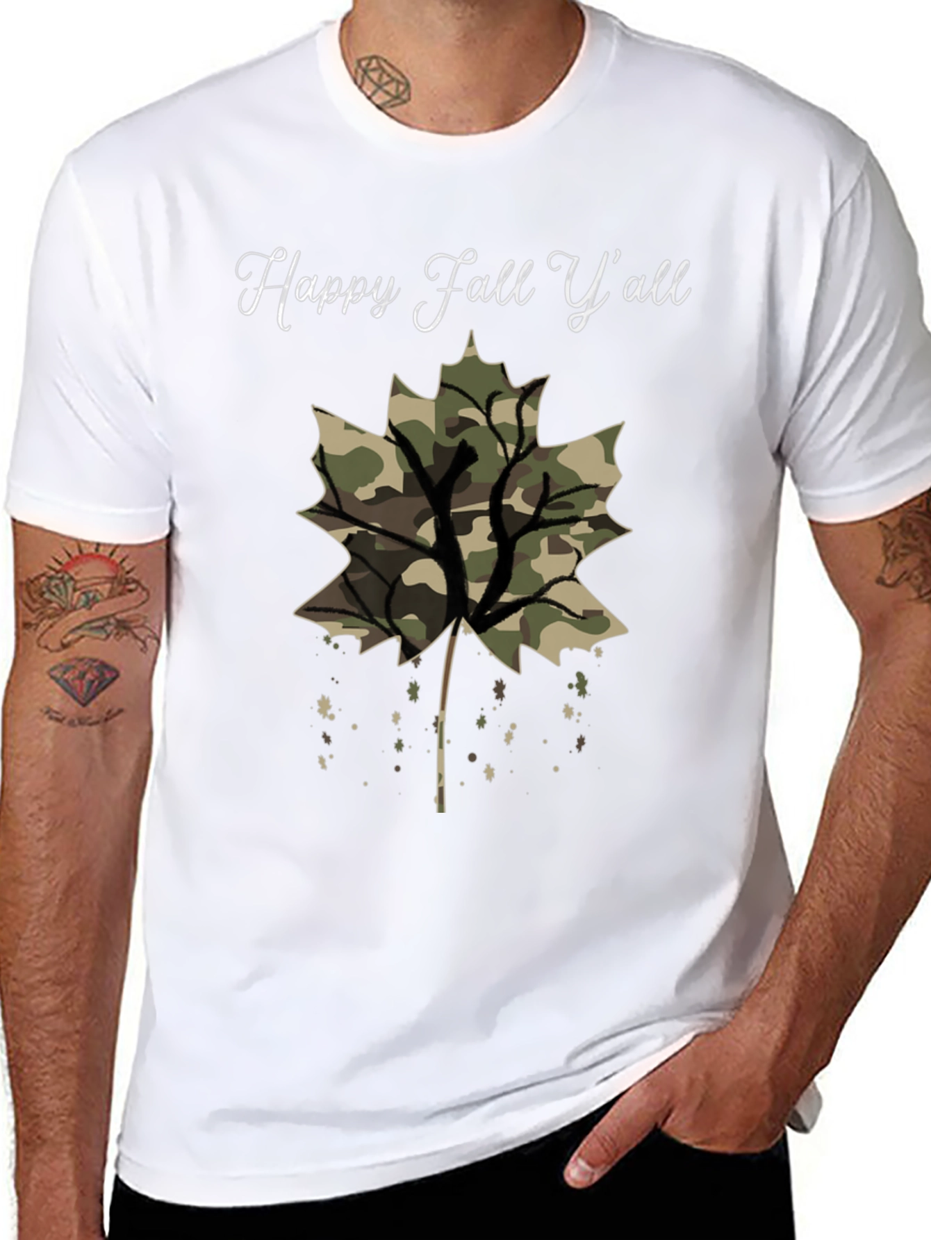Black Happy Fall Y'all Camo Leaf T-Shirt view 8