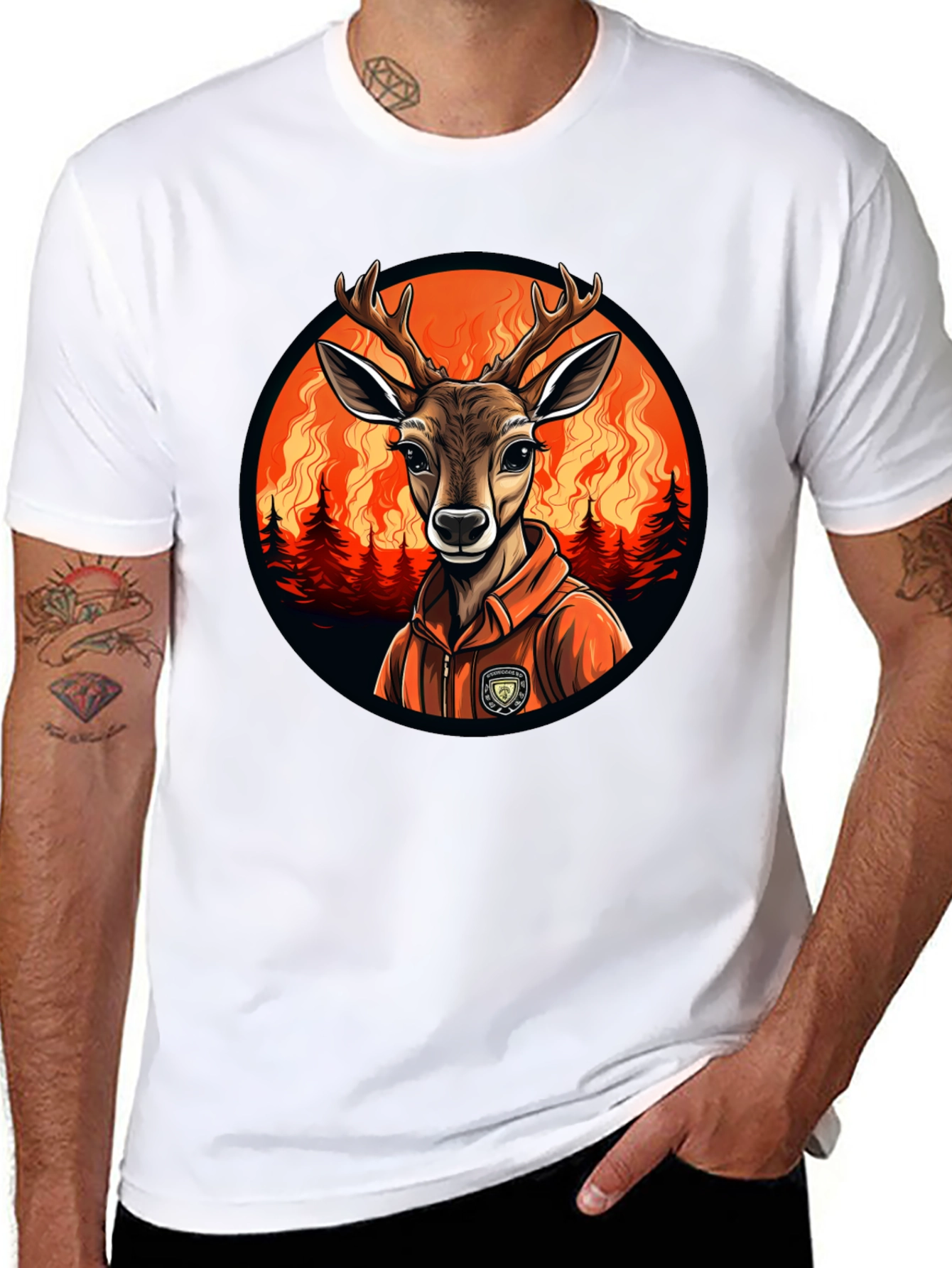 Black Deer Wildfire T-Shirt - Unique Graphic Tee view 8