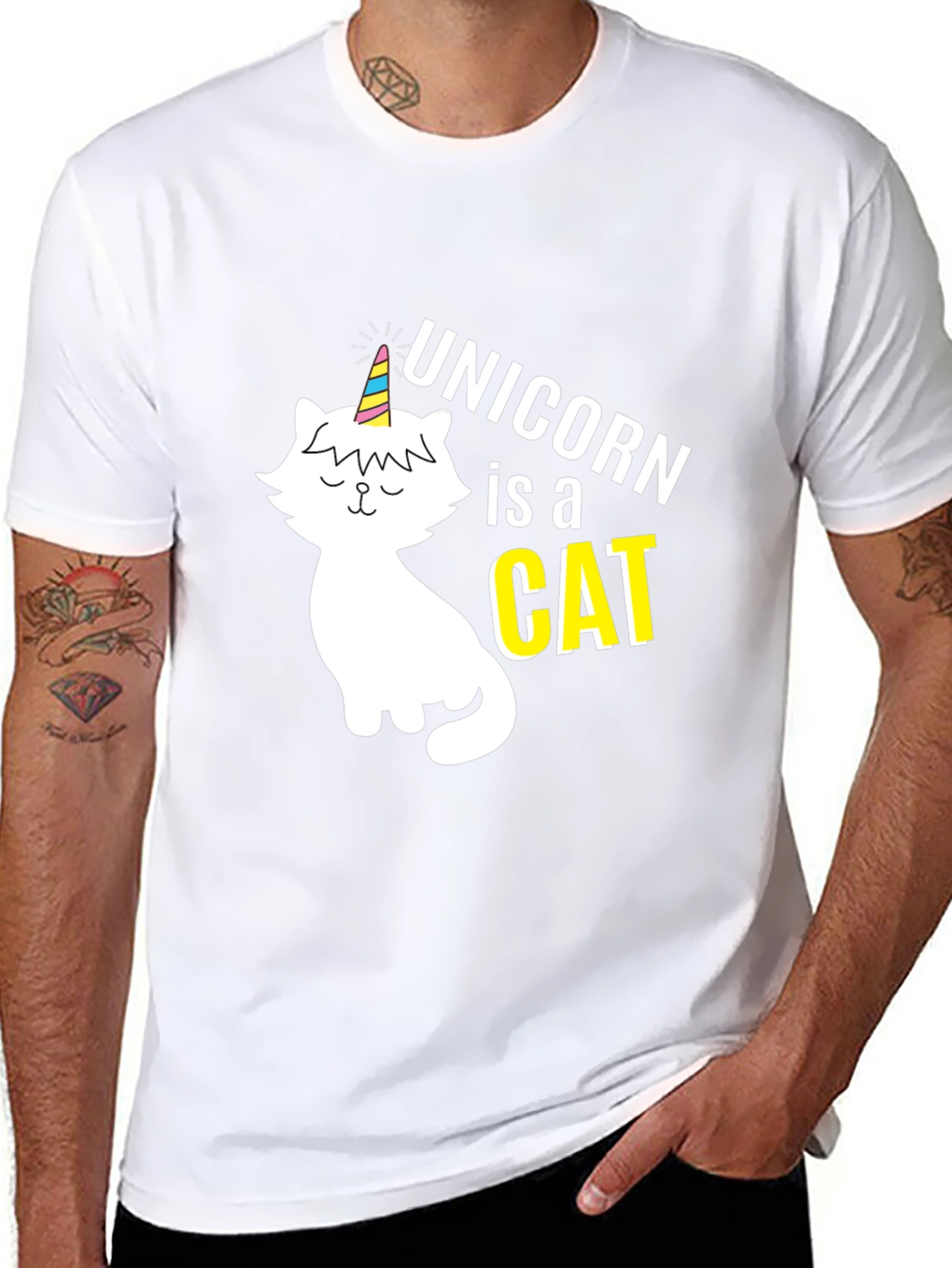 Black Unicorn Cat Graphic T-Shirt - Men's Black Tee view 8