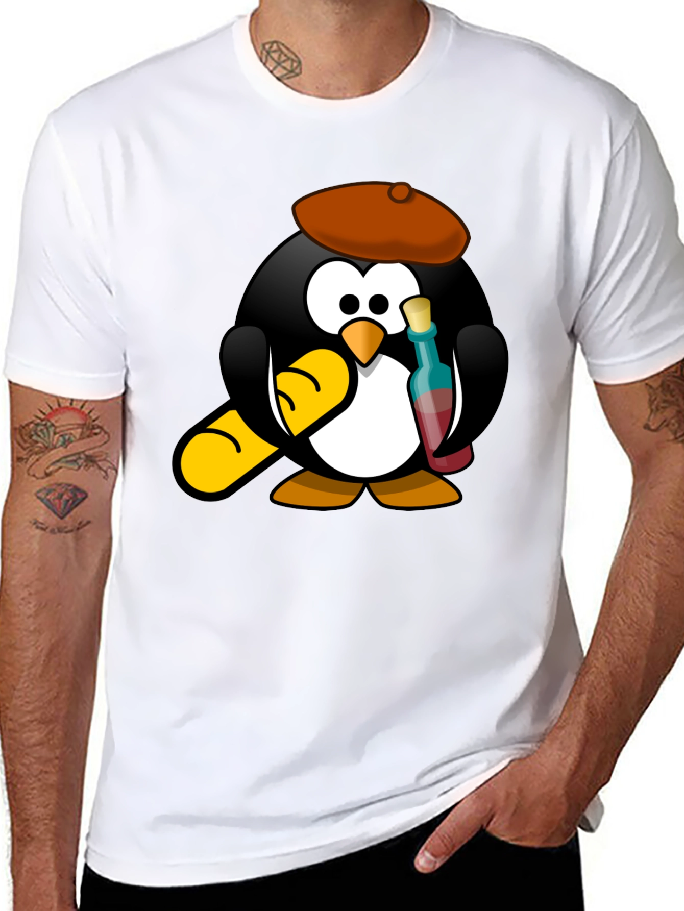 Black Wine Lover Penguin Black T-Shirt view 8