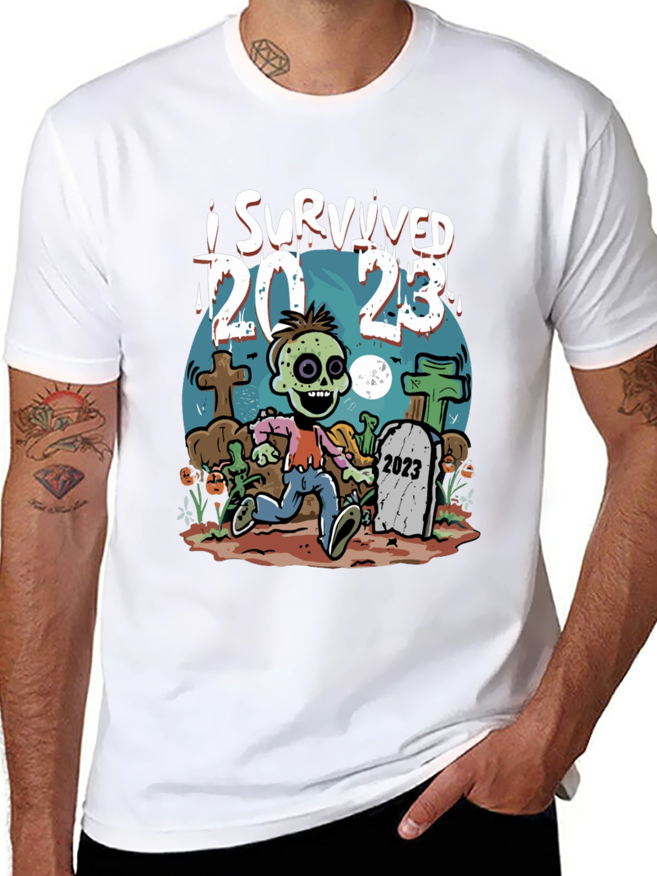 Black I Survived 2023 Zombie T-Shirt view 8